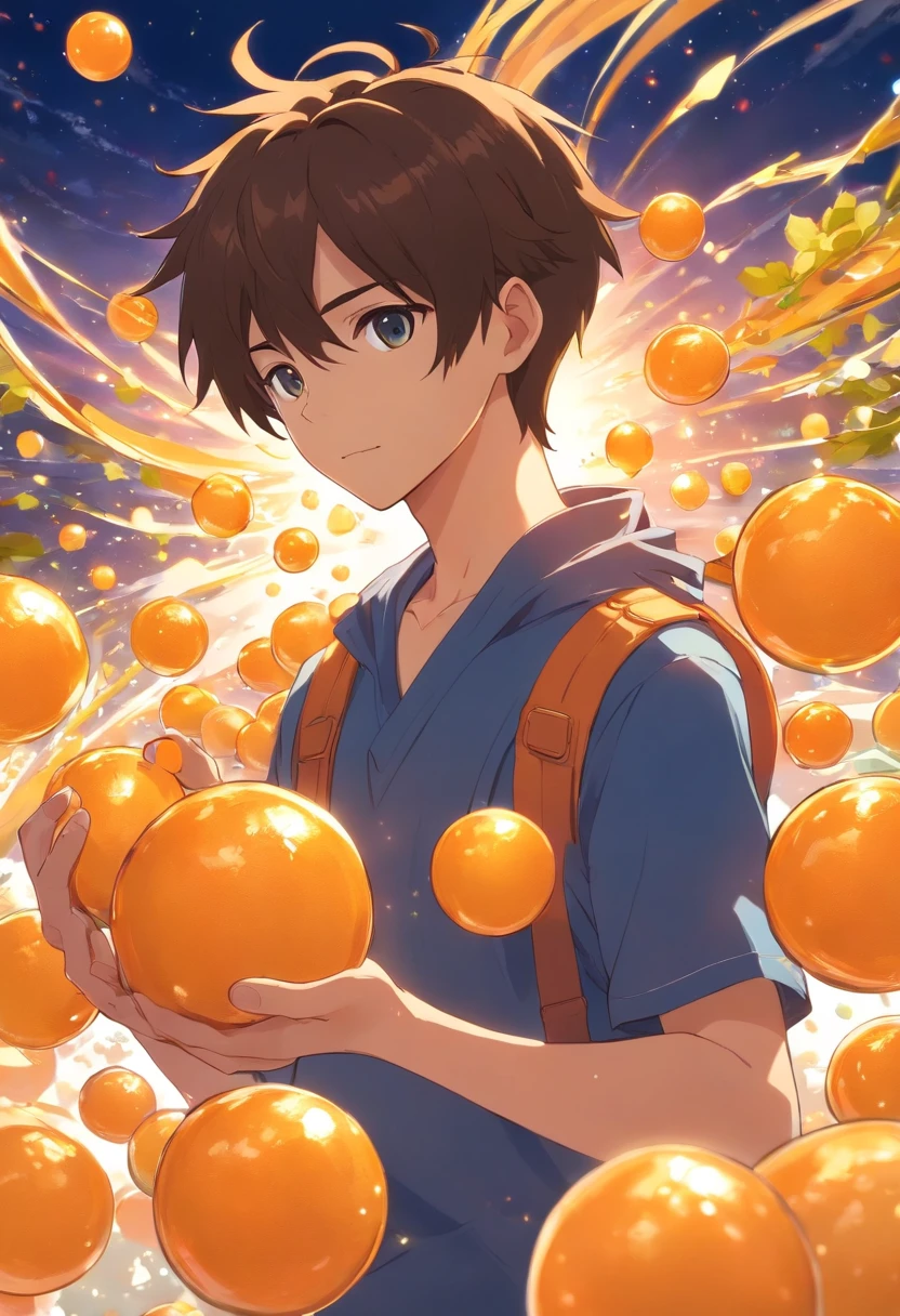 homem cabelo laranja com bolas de ouro