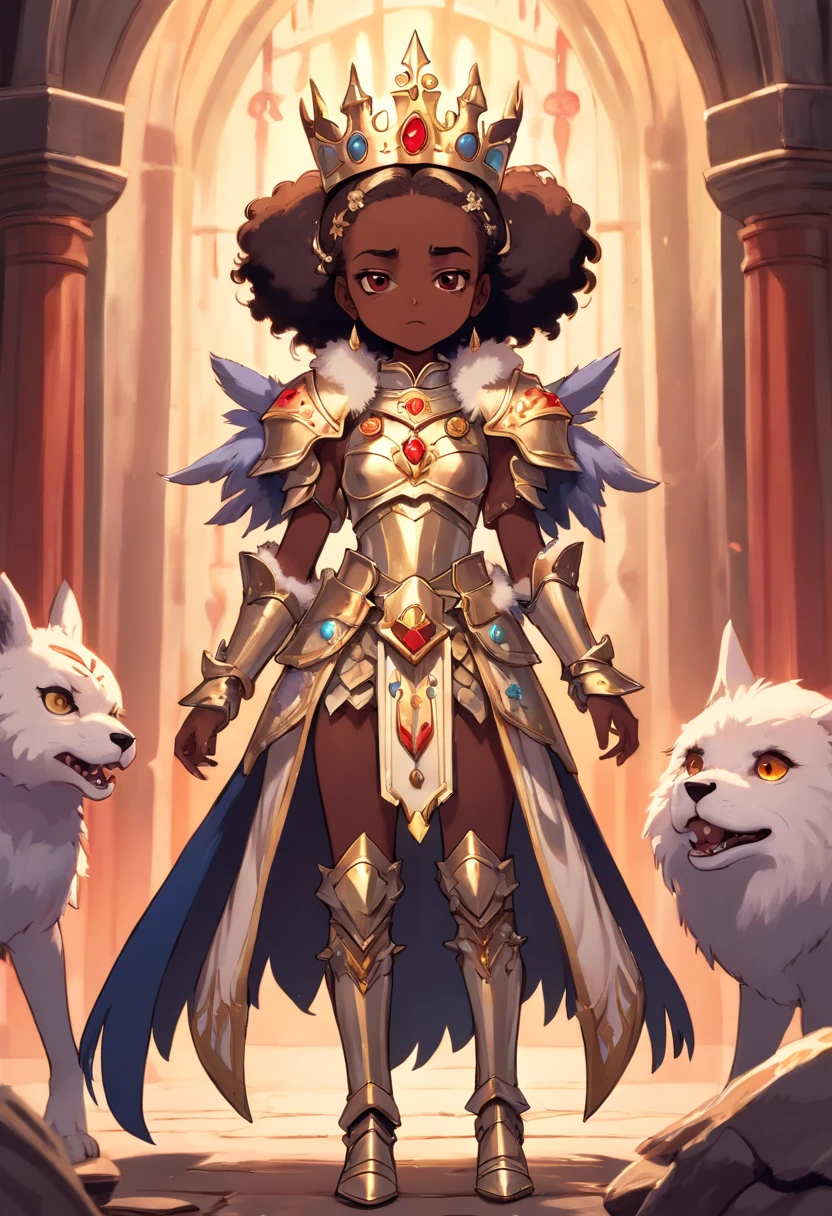 ((beautiful horror little child)), child, ((bone queen armor with fur)), dark skin, (big tit), (dynamic pose), 8k, full body view