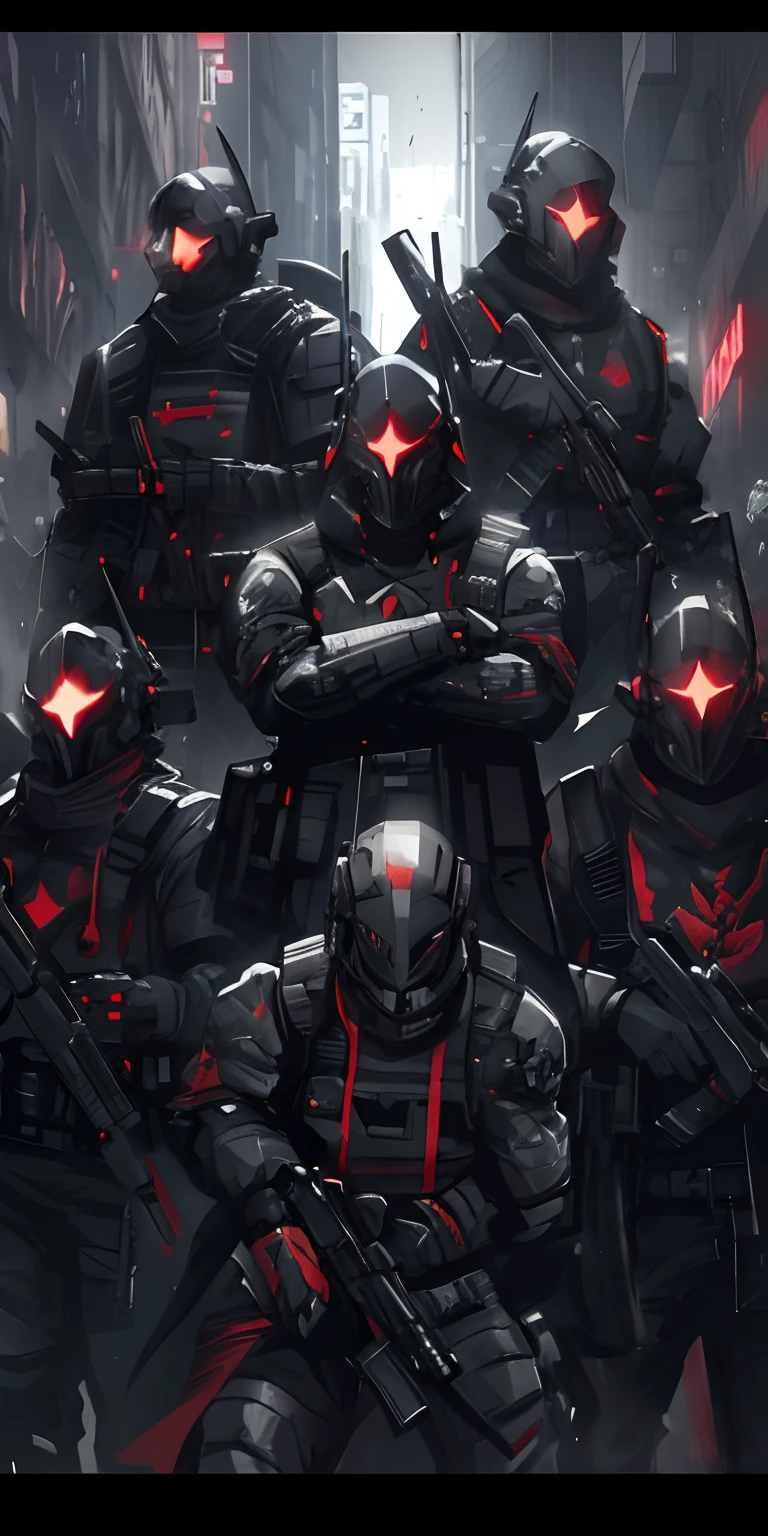 A brigade of armored soldiers in the city, helghast, dark cyberpunk illustration, Dark sci-fi art, Cyberpunk Imperial Military, advanced digital cyberpunk art, cyberpunk dark fantasy art, Cybercore, cyberpunk artstyle, cyberpunk themed art, Dark Futurism, omen from valorant, Cyberpunk Soldier, Dark cyberpunk, cyber armour