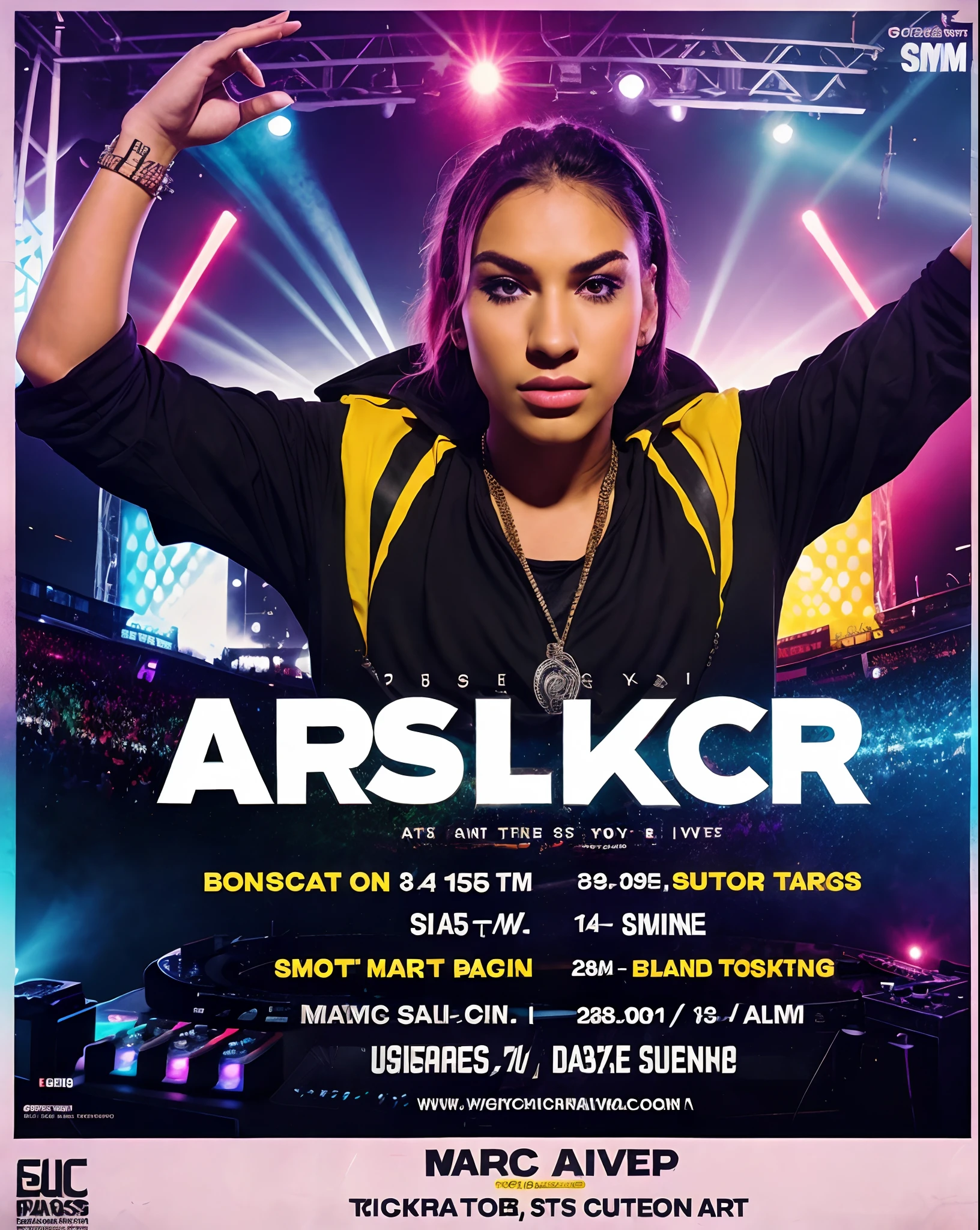 a musical rave Flyers info with list of list of DJs , rappers, EDM, artists names