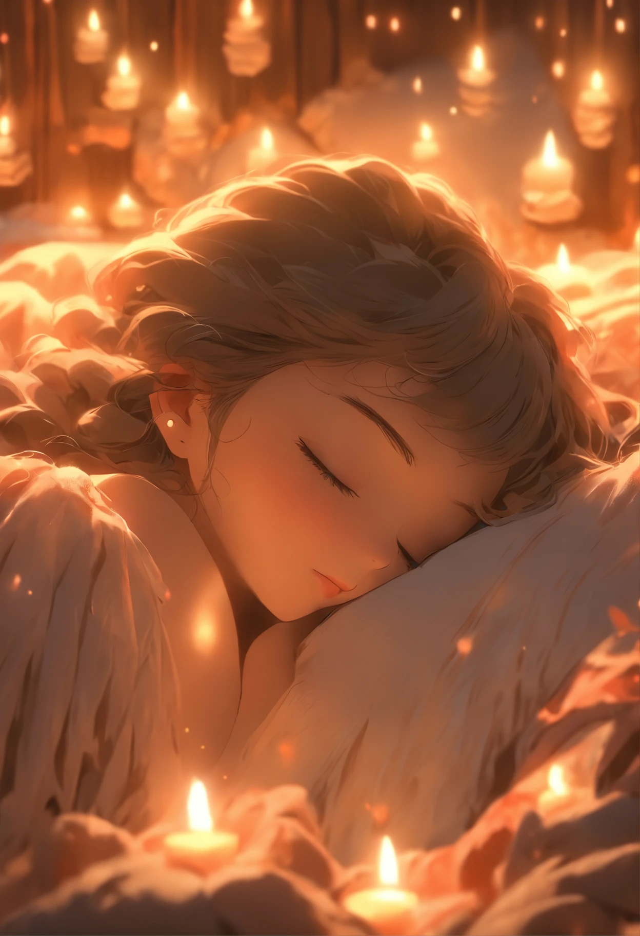 (best quality,4k,8k,highres,masterpiece:1.2),ultra-detailed,realistic, peaceful sleeping scene,soft lighting, calm atmosphere, blankets and pillows, sweet dreams, deep slumber, tranquility, comfortable bed, beautiful bedroom, cozy ambience, serene night, quiet surroundings, gentle breathing, restful sleep, undisturbed rest, blissful tranquility, pleasant dreams, quiet darkness, peaceful silence, stillness, tranquil moonlight, gentle moonbeam, quietude, relaxation.