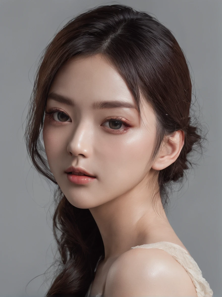 beste-Qualit, master-piece, ultra-high resolution, (photorealistic portrait:1.4), raw picture, 1 Korean Girl, Show your shoulders., In the dark, Deep Shadows, Low key, cold light,A Beautiful Girl ,nice skin ,cosmetic style