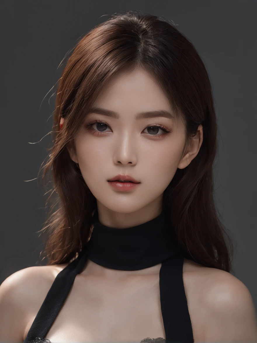 beste-Qualit, master-piece, ultra-high resolution, (photorealistic portrait:1.4), raw picture, 1 Korean Girl, Show your shoulders., In the dark, Deep Shadows, Low key, cold light,A Beautiful Girl ,nice skin ,cosmetic style