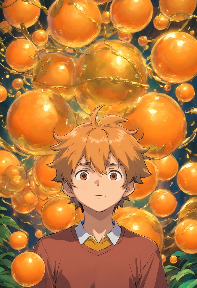 homem cabelo laranja com bolas de ouro