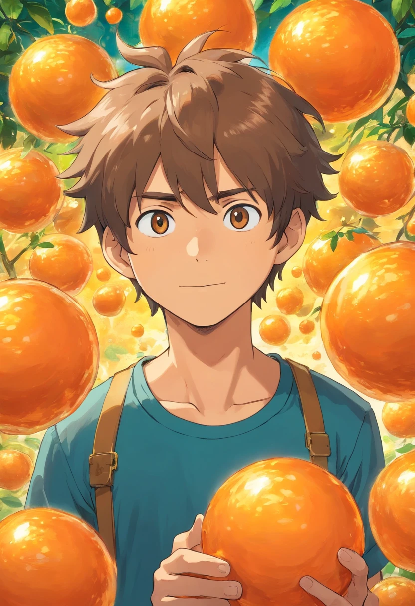 homem cabelo laranja com bolas de ouro