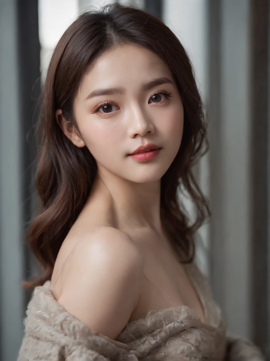 beste-Qualit, master-piece, ultra-high resolution, (photorealistic portrait:1.4), raw picture, 1 Korean Girl, Show your shoulders., In the dark, Deep Shadows, Low key, cold light,A Beautiful Girl ,nice skin ,cosmetic style