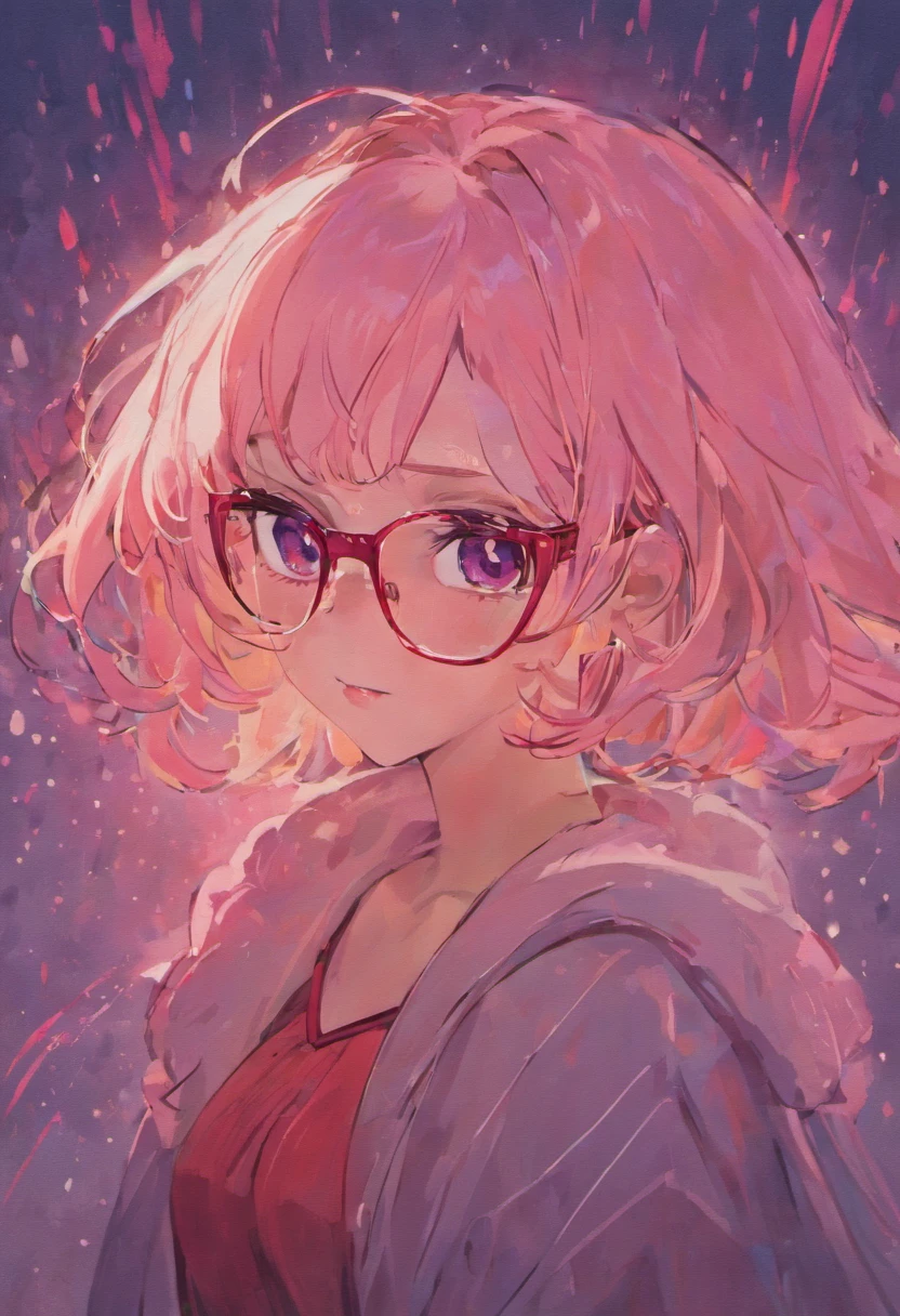 There is a woman with glasses and a necklace with a heart, inspired by Ion Andreescu, Inspired by Elsa Bleda, There is no Estiello Petra Collins, Simsbo, Wear prescription glasses, thick glasses, Long wet hair dripping, with square glasses, thick and red lips, solo portrait 🎨🖌️，Port wind
