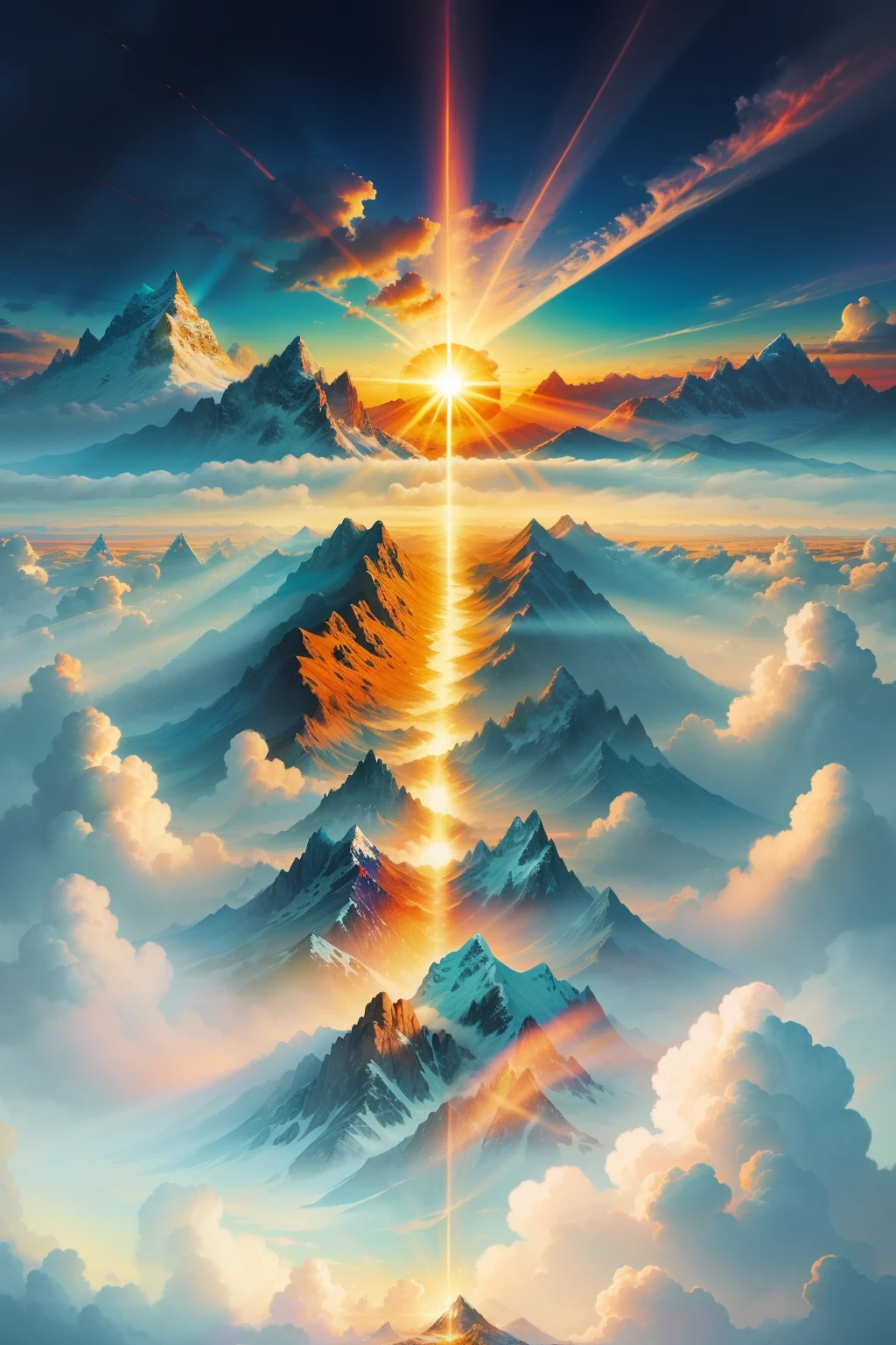 Ezekiel in his vision prophecy Jesus Christ beautiful clouds bright high mountains rays of sun,Realistic 8k