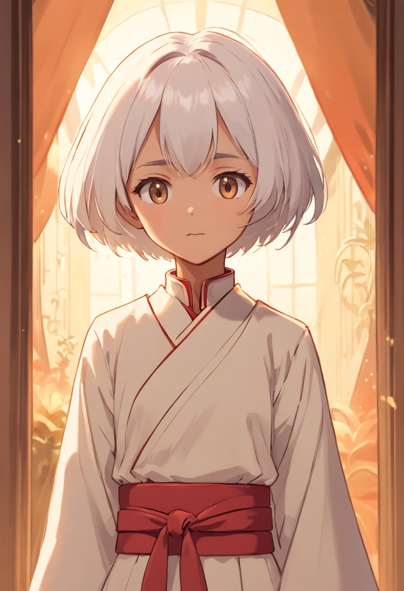 ((beautiful child)), ((An aristocrat's tabloid style)), child, ((loyalty belt)), pompous lady, dark skin, white short hair, desert