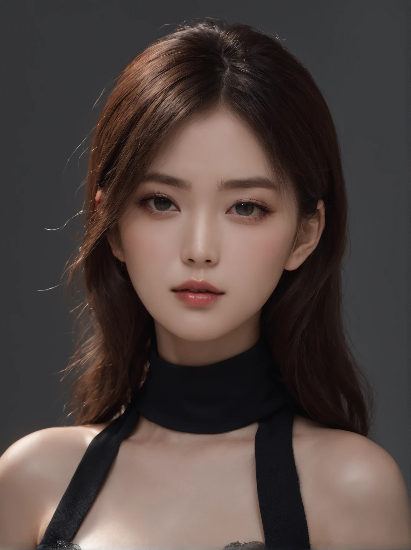 beste-Qualit, master-piece, ultra-high resolution, (photorealistic portrait:1.4), raw picture, 1 Korean Girl, Show your shoulders., In the dark, Deep Shadows, Low key, cold light,A Beautiful Girl ,nice skin ,cosmetic style