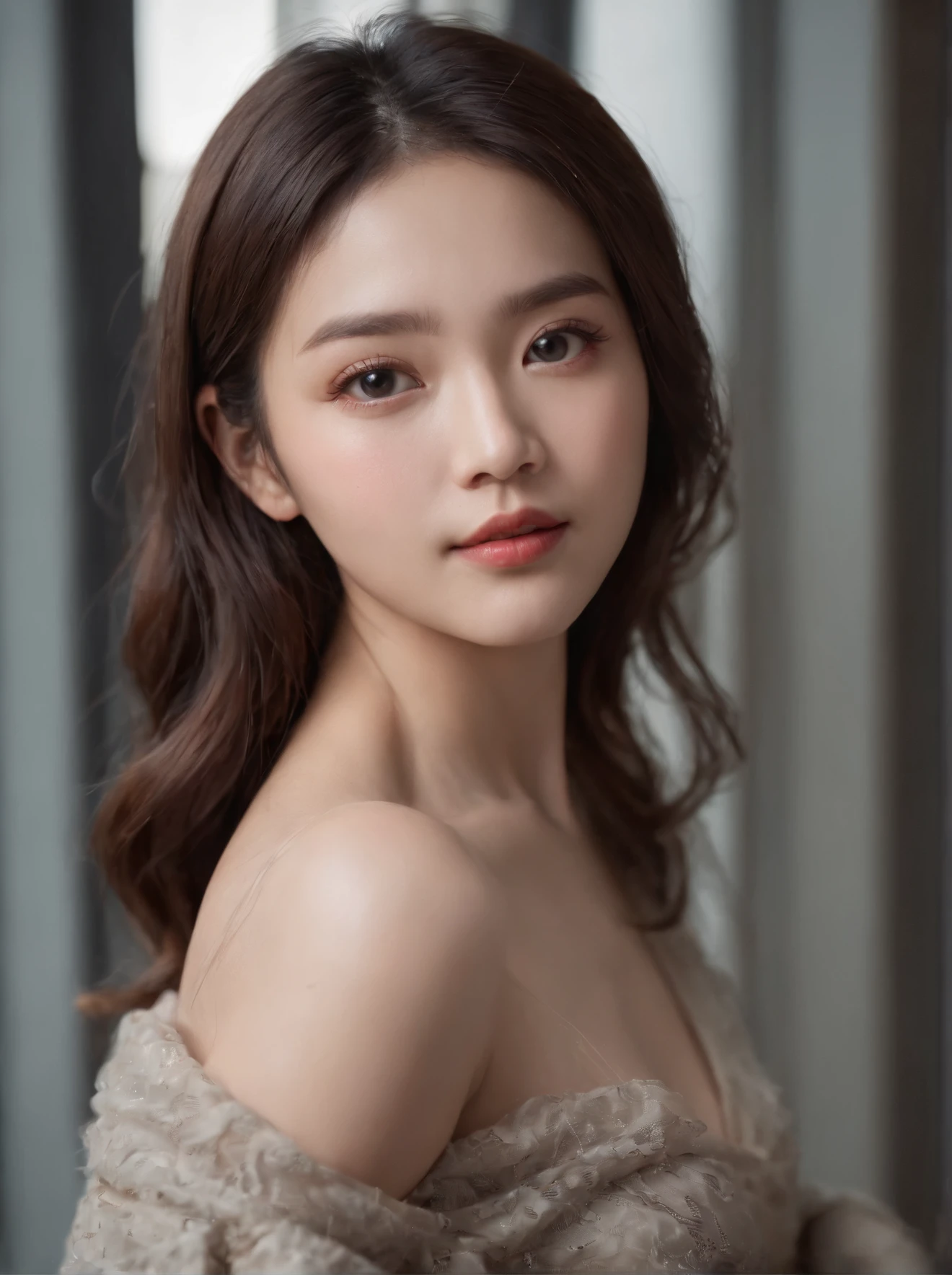 beste-Qualit, master-piece, ultra-high resolution, (photorealistic portrait:1.4), raw picture, 1 Korean Girl, Show your shoulders., In the dark, Deep Shadows, Low key, cold light,A Beautiful Girl ,nice skin ,cosmetic style