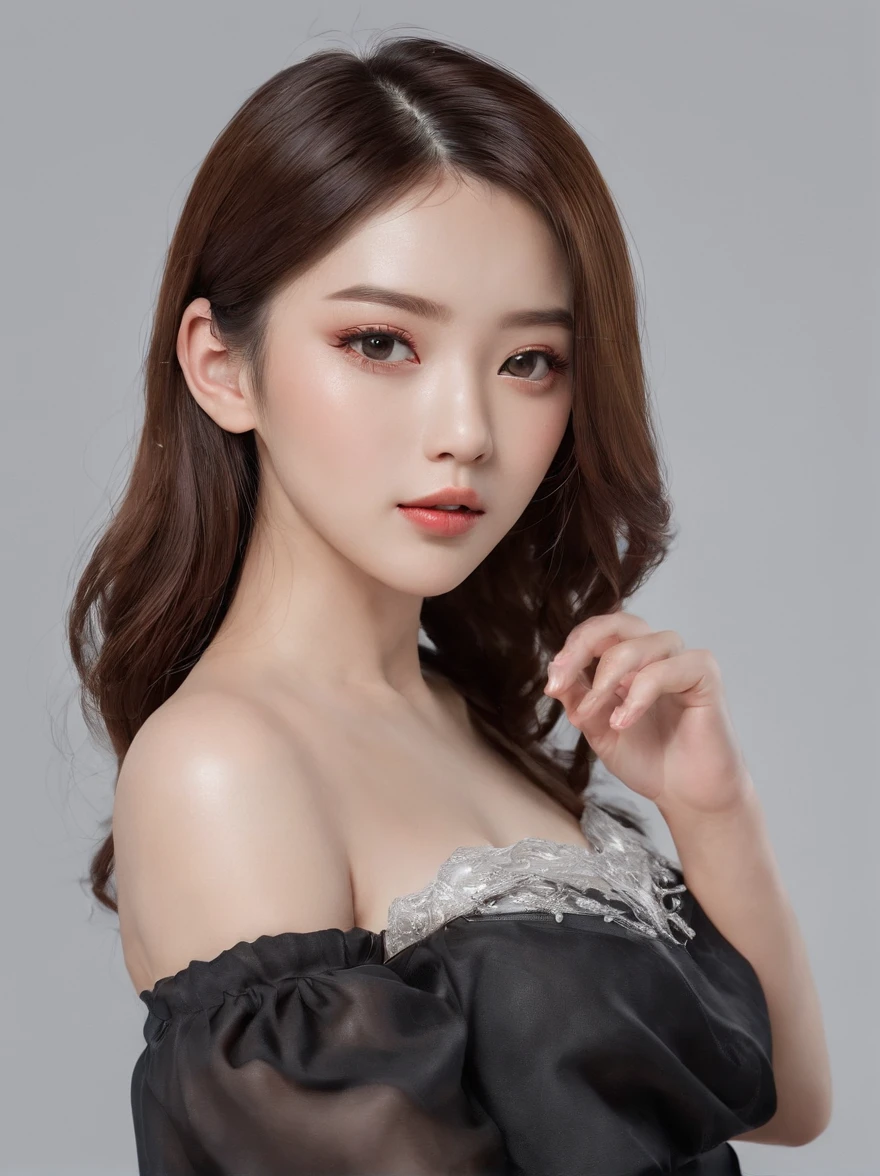 beste-Qualit, master-piece, ultra-high resolution, (photorealistic portrait:1.4), raw picture, 1 Korean Girl,sexy white dress,Show your shoulders., Low key, cold light,A Beautiful Girl ,nice skin ,cosmetic style,show to much skin