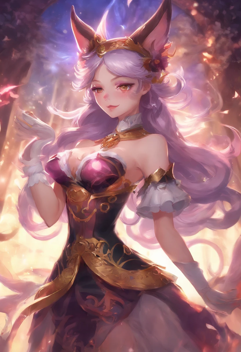 Ahri from league of legends, corpo inteiro, floresta branda, 8k, alta qualidade, detalhes, Rosto perfeito detalhado, olhos bonitos detalhados, Perfect hand detailed, dedos detalhados 8k bonitos femininos pequenos delicados, feminina bonita, ((vestindo roupa da Kochou Shinobu)), sorrindo para telespectador, Vista da diagonal superior,((usando roupas de Kochou Shinobu)), ((destaque nas 9 caudas da ahri)) , standingn, corpo inteiro, roupas de demon slayer corpo inteiro, alta qualidade, High Definition in Detail, ((obra prima)), dedos detalhados, dedos perfeitos, dedos delicados, dedos femininos