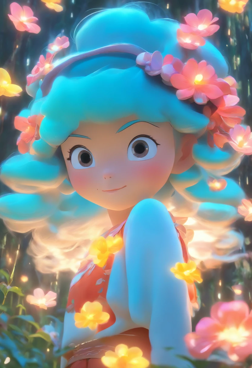 ln the forest,night moon,Mini cute 3 year old flower fairy, Chubby toot,Skirt made of petals,fresh flowers,Colorful colorful,Transparent colorful wings, Magic wand,closeup cleavage,Light attenuation,Glow effects,depth of fields,high light,Real light,Ray traching,oc rendered,Hyper-realistic,best qualtiy,8K,Works of masters,super-fine,Detailed pubic hair,Correct anatomy,sharp focus on eyes,Bokeh,Facial features are carefully depicted,in style of hayao miyazaki,Miyazaki animation style