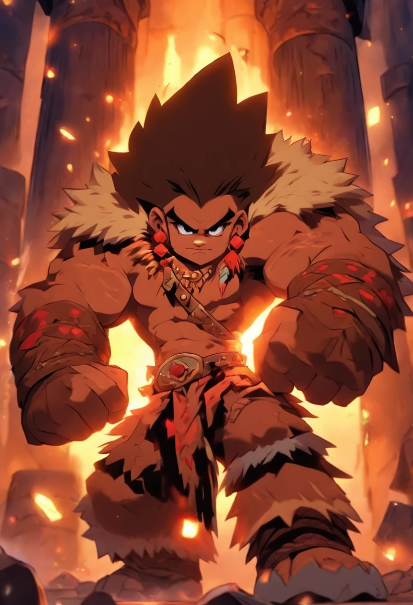 (( barbarian child)ild, waise an hourglass, the world of dark fantasy, (tanned light fur coat), navel, incision on the chest
