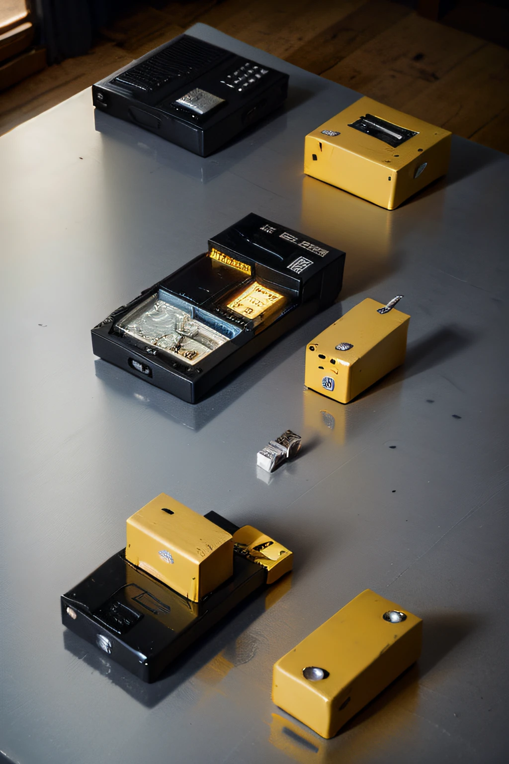 Table trinkets made from discarded electronic components,Simple black white silver yellow