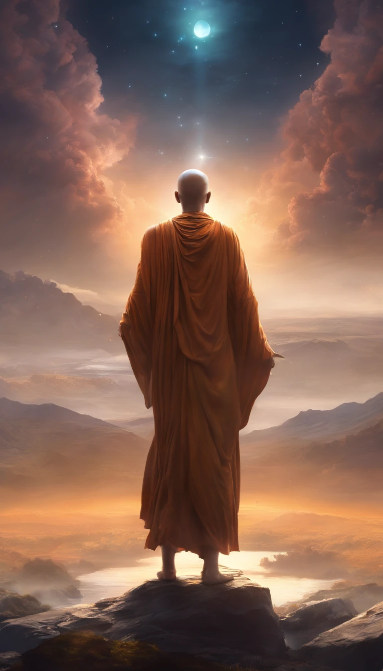 Ultra HD 4K Wallpaper (((("MASTERPIECE")))), [Recreate A Scene From "INTERSTELLAR" Movie] "cinematic" "ULTRA DETAILED" ((VERTICAL)) a Buddhist monk standing and praying