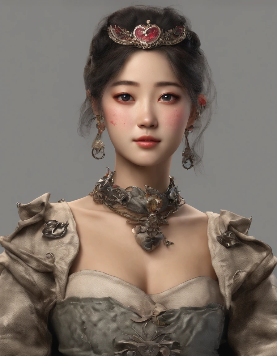 coreana, heart-shaped eyes, symbol-shaped pupils, sorriso, cabelos estriados, orelhas de gato, anchor choker, Surrealismo, imagem corporal completa, master part, pele texturizada