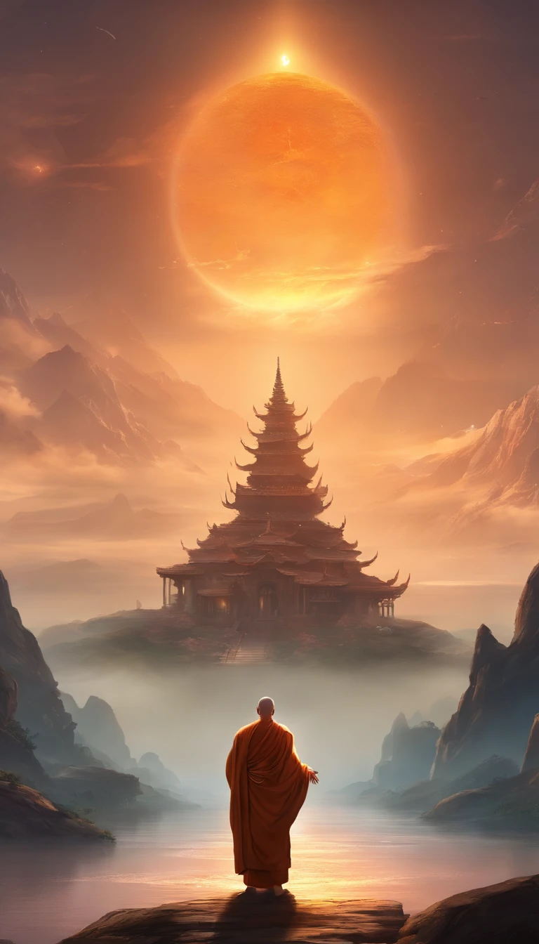 Ultra HD 4K Wallpaper (((("MASTERPIECE")))), [Recreate A Scene From "INTERSTELLAR" Movie] "cinematic" "ULTRA DETAILED" ((VERTICAL)) a Buddhist monk standing and praying