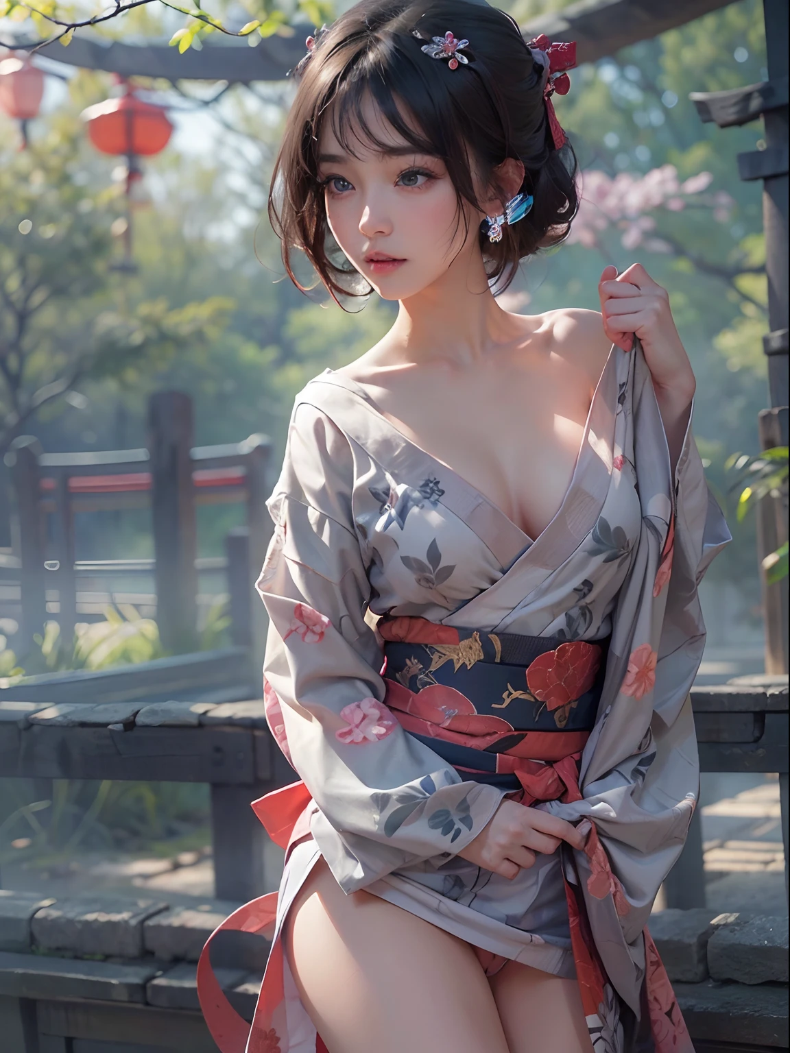 nsfw, 1girl, nude, (masterpiece: 1.4), (8K, realistic, raw photo, best quality: 1.4), skirtlift, strip naked, ninja, nipple areola shape clear, beautiful breasts, Japanese girl, beautiful cute face, (real face: 1.4), perfect pussy, beautiful hairstyle, realistic blue eyes, beautiful detail eyes, (real skin: 1.3), beautiful skin, attractive, ultra high resolution, ultra realistic, cinematic lighting, black colored hair, short hair, ancient Japan, japanese shrine