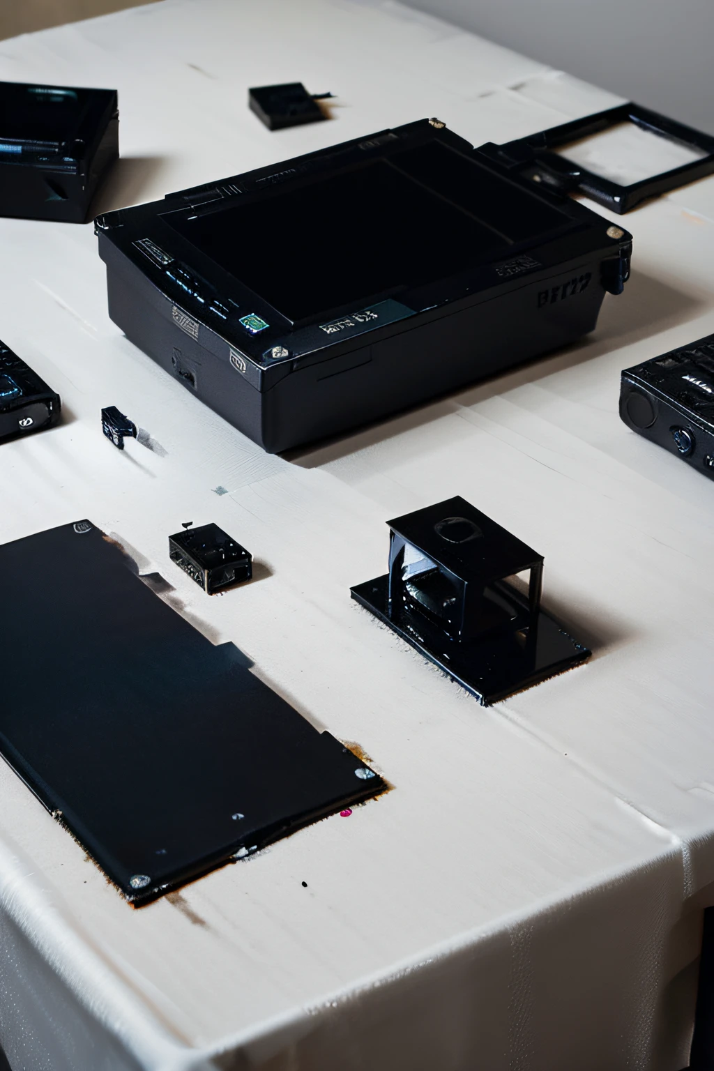 Table trinkets made from discarded electronic components，Simple black, white, silver, dark blue