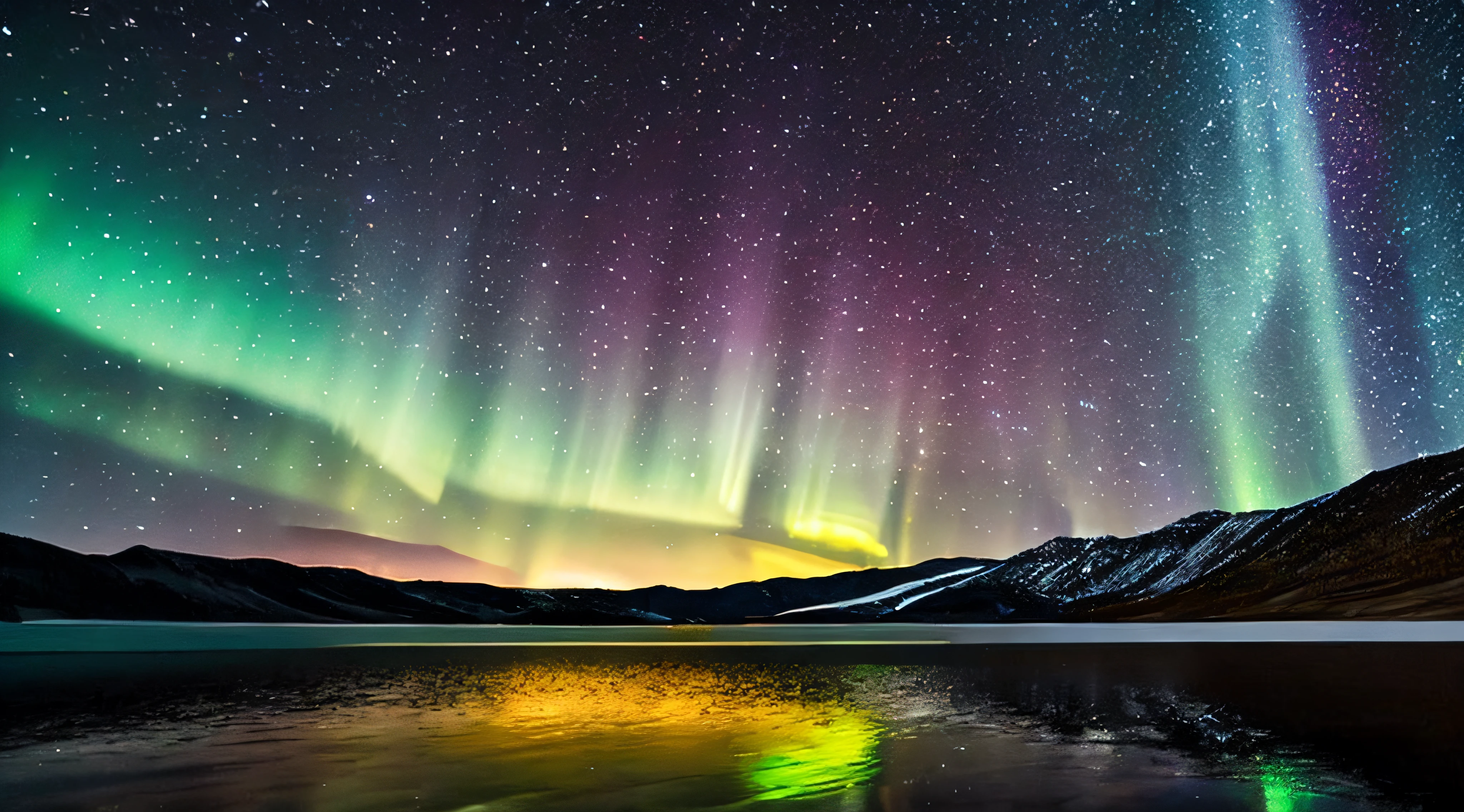 Extremely starry sky with aurora borealis