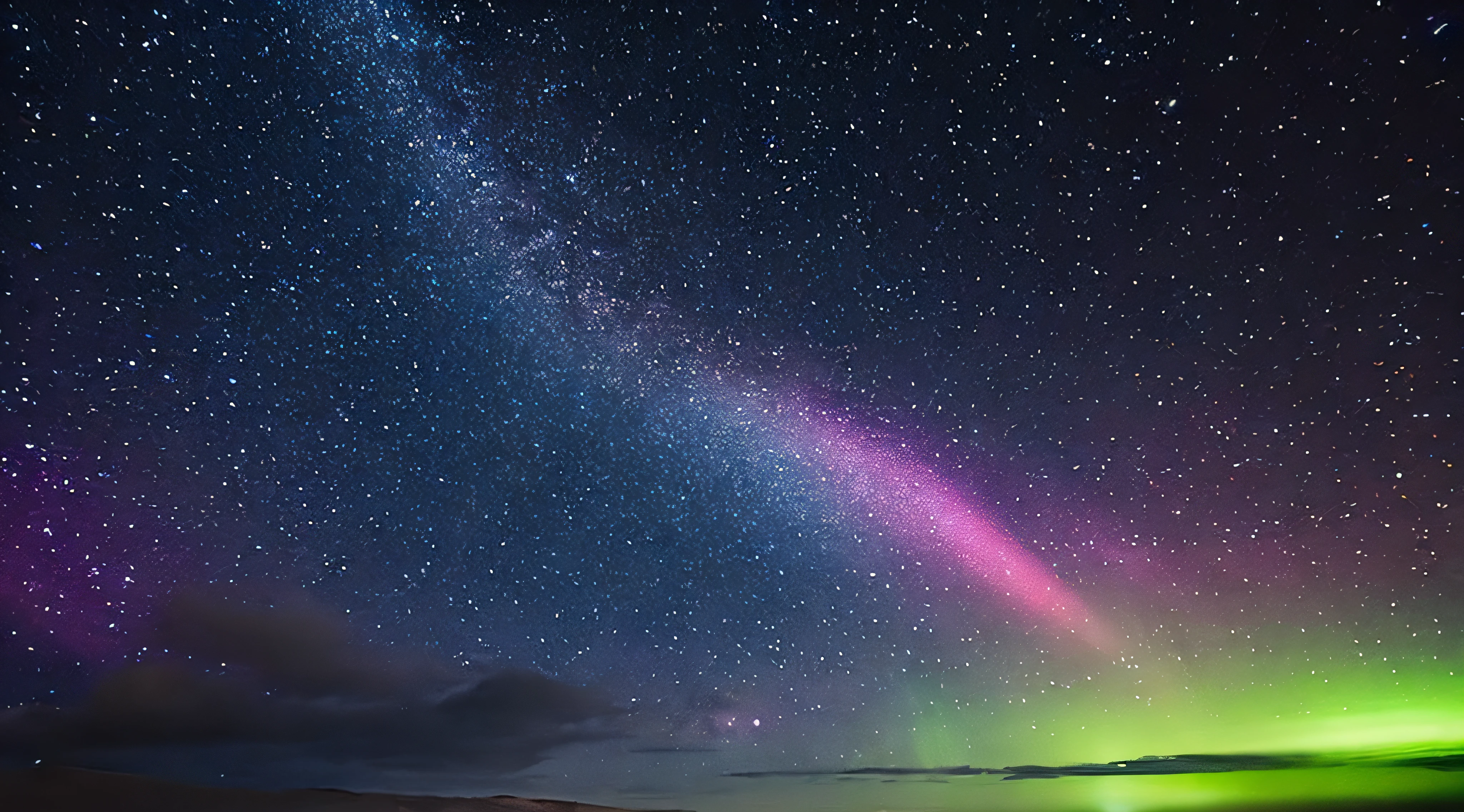 Extremely starry sky with aurora borealis