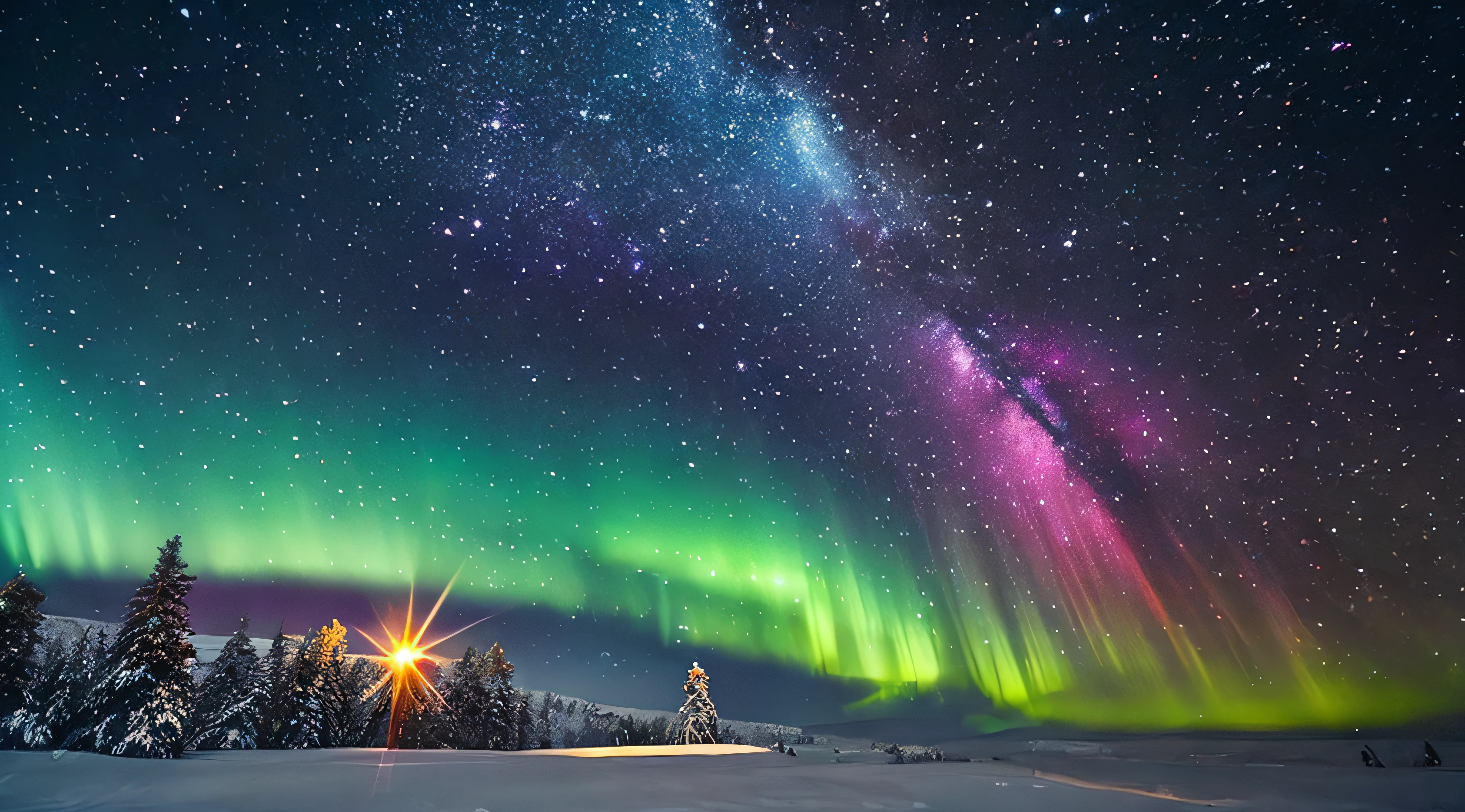 Extremely starry sky with aurora borealis