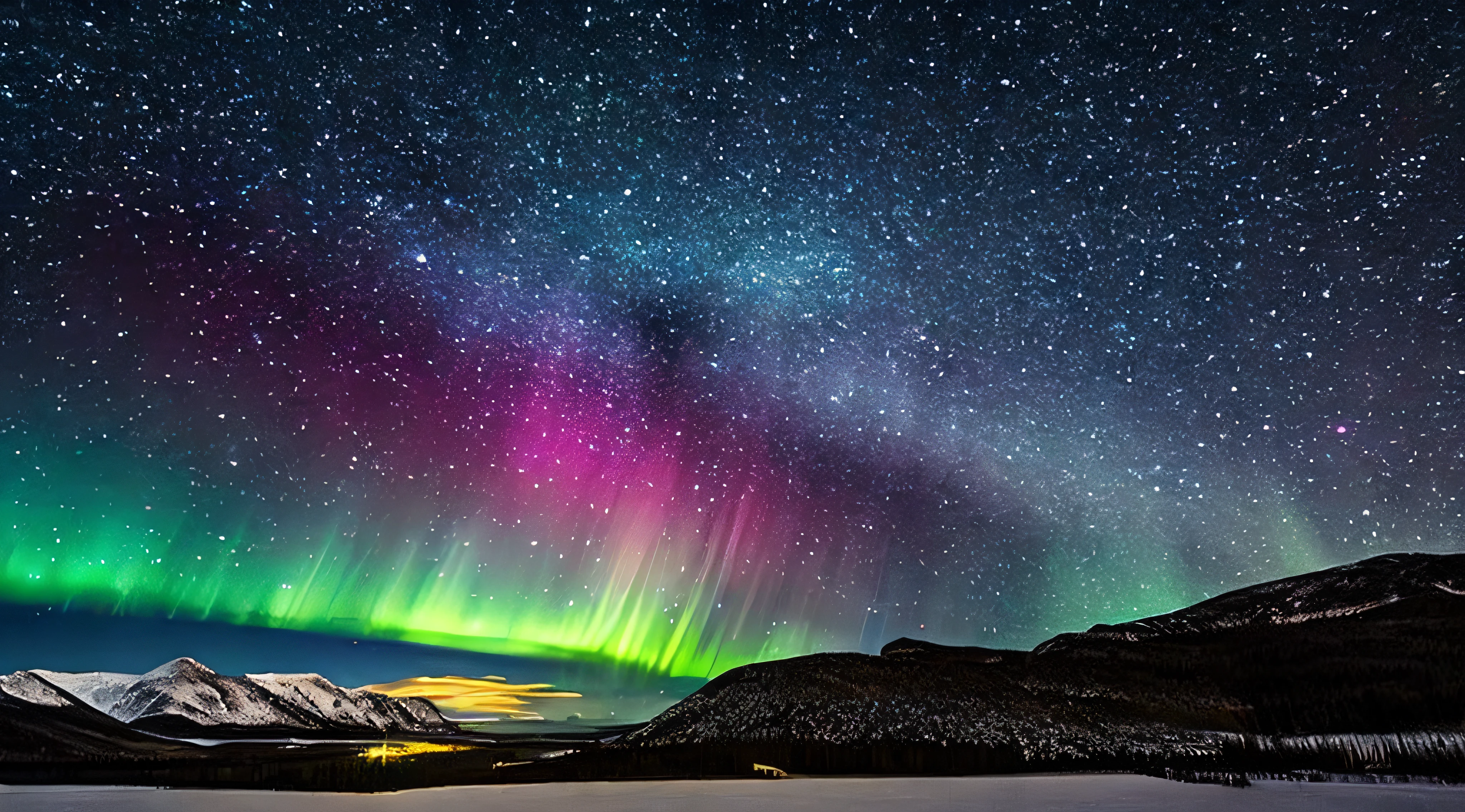 Extremely starry sky with aurora borealis