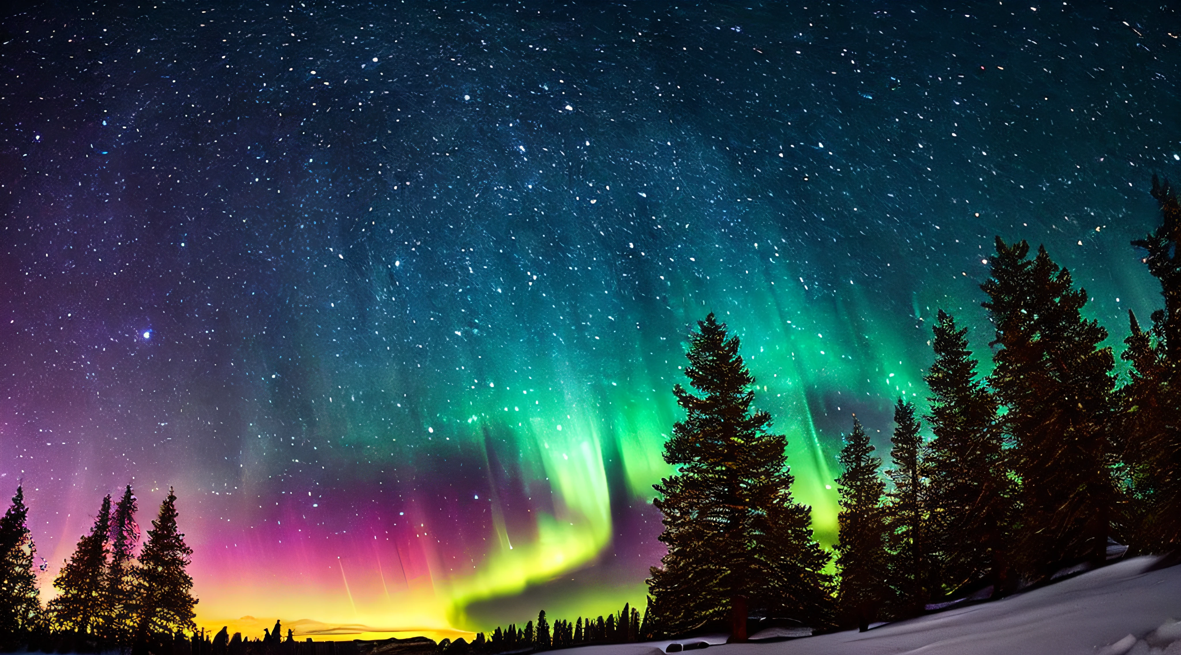 Extremely starry sky with aurora borealis