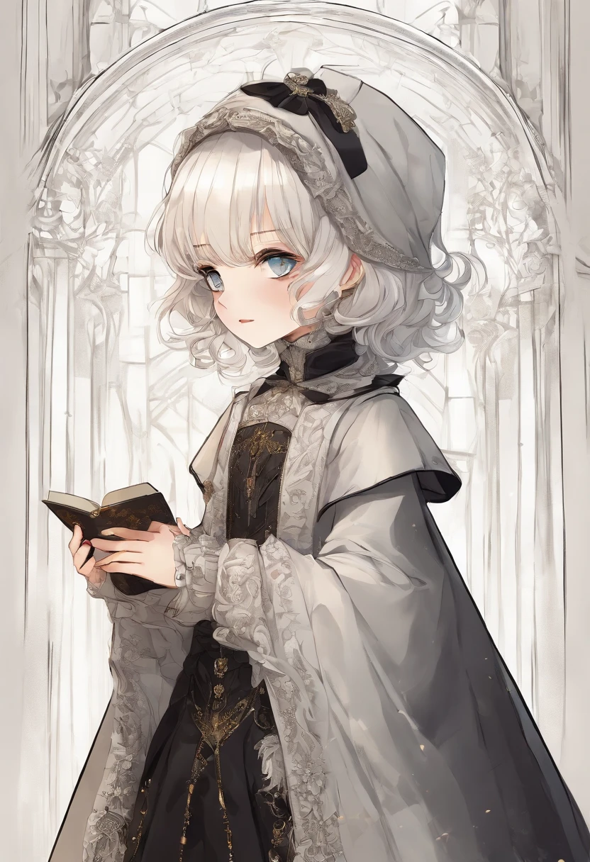 ((beautiful little child)), ((An aristocrat's dhampir in gothic style)), (tit), white short hair, desert, anime, sharp caps