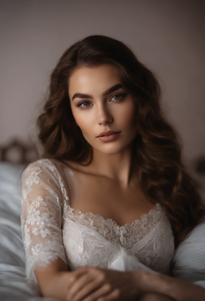 ......RAW, analogique, Nikon Z 85mm,((Best quality)), ((Masterpiece)), ((Realstic)),image vintage, Beautiful French woman, 18 yearsMeticulously detailed, Portrait Sophie Mudd, cheveux bruns et grands yeux, selfie of a young woman, Yeux de chambre, Violet Myers, sans maquillage, maquillage naturel, looking straight at camera, Visage avec Artgram, Maquillage subtil, Great photo of the whole body kneeling on the bed, dans la chambre, Medium to large bust