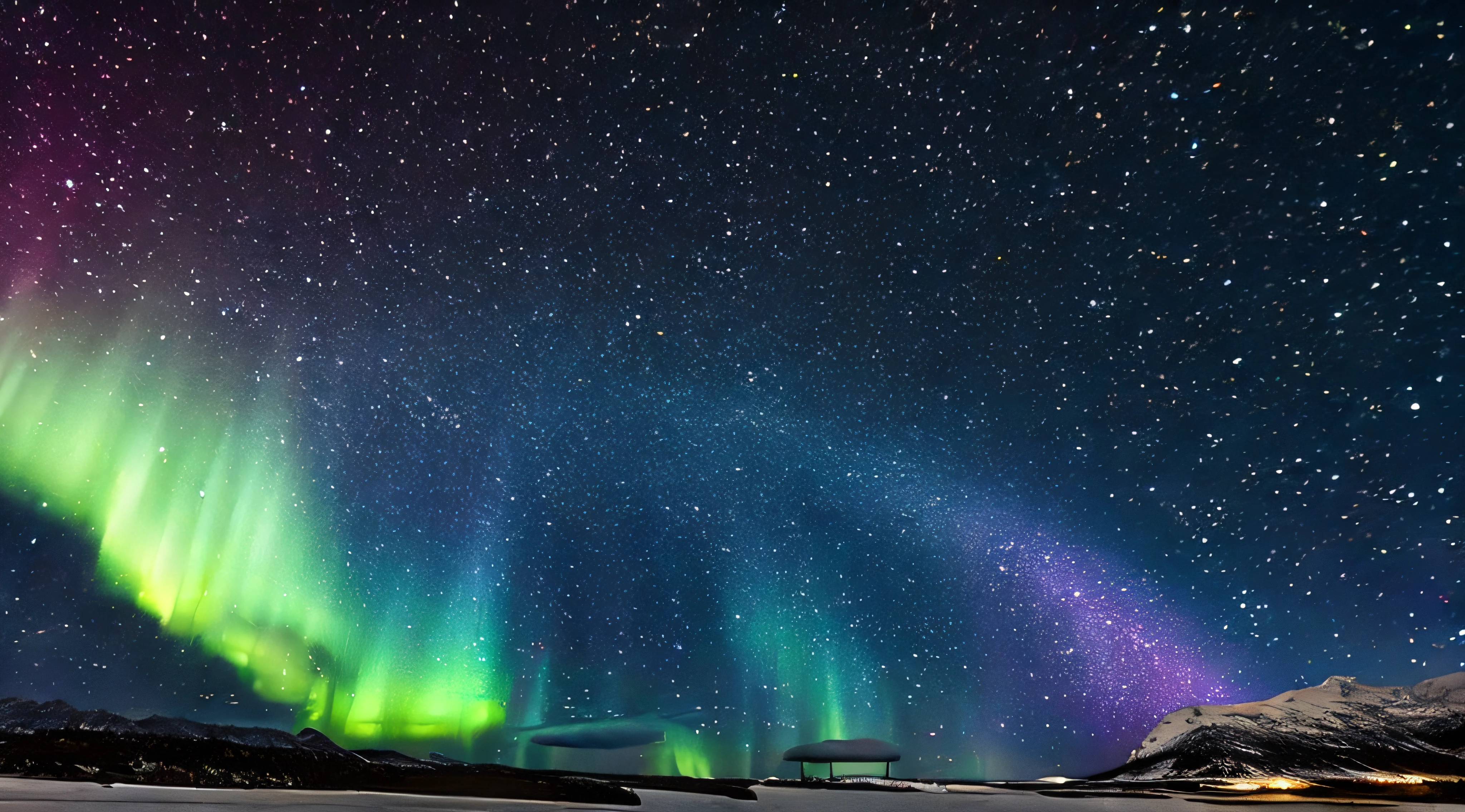 Extremely starry sky with aurora borealis