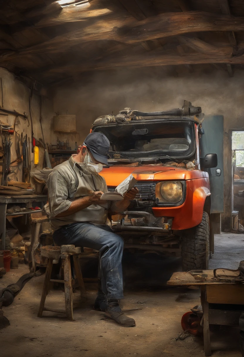 obra prima、qualidade superior、piece、um close-up、com luz brilhante、felicidade、Cool morning sun、(spark:0.7) 、passear、Paisagens dois homens jovens, bonitos trabalhando em um carro em uma garagem, Mechanicalgirl, mechnical, inspect in inventory image, maintenance, advanced technique, editing, automotivo, Directed by: Matias Jama, charismatic young mechanic, ombro na frente pose, Foto de Stock, maintenance photo, conhecimento intenso, trabalho profissional, highly technical, fundo interessante, Shutterstock, Directed by: Oskar Lüthy