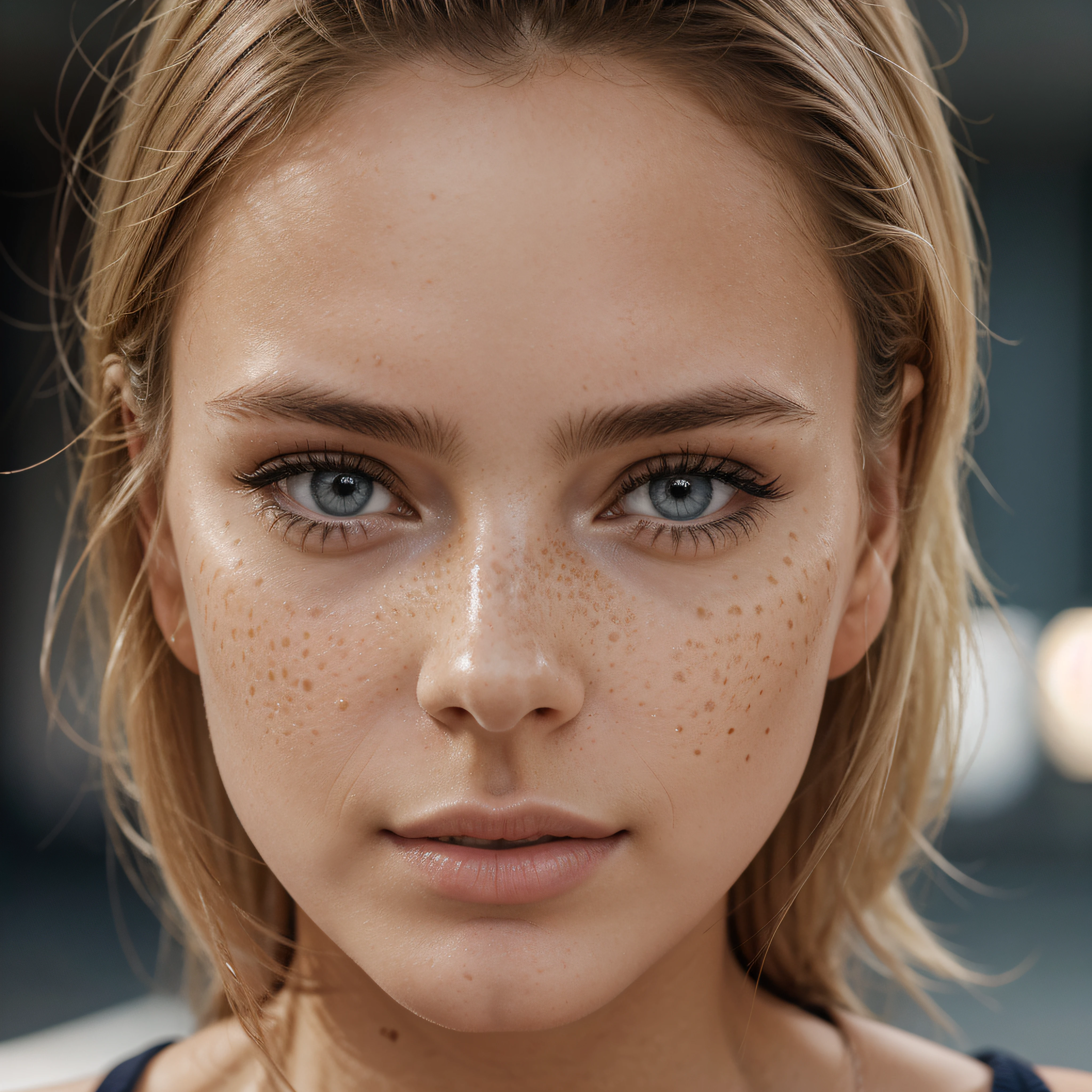 ultra face close up, face up,1Girl 18 years old, nur, Lange Haare, Blick auf den Betrachter, blonde hair, BLONDE, Blond girl, blaue Augen, Schmuck, Halskette, schulterfrei, pullover, lips, realistisch, Nase, Flirten mit der Kamera, close up shot, realism, detailed eyes, skin imperfection, small forhead, fine small freckles, natural, without reflection and shadow on the face, without glare, ultra high face texture, colours, realism, 8K, natural, big lips, full lips, hyper detailed photo, photorealistic, PHOTO, RAW, modeling, girl model, epic advertisment, cinematic shot, cinematic, pretty face, hot, sexy, NO WRINKLES,