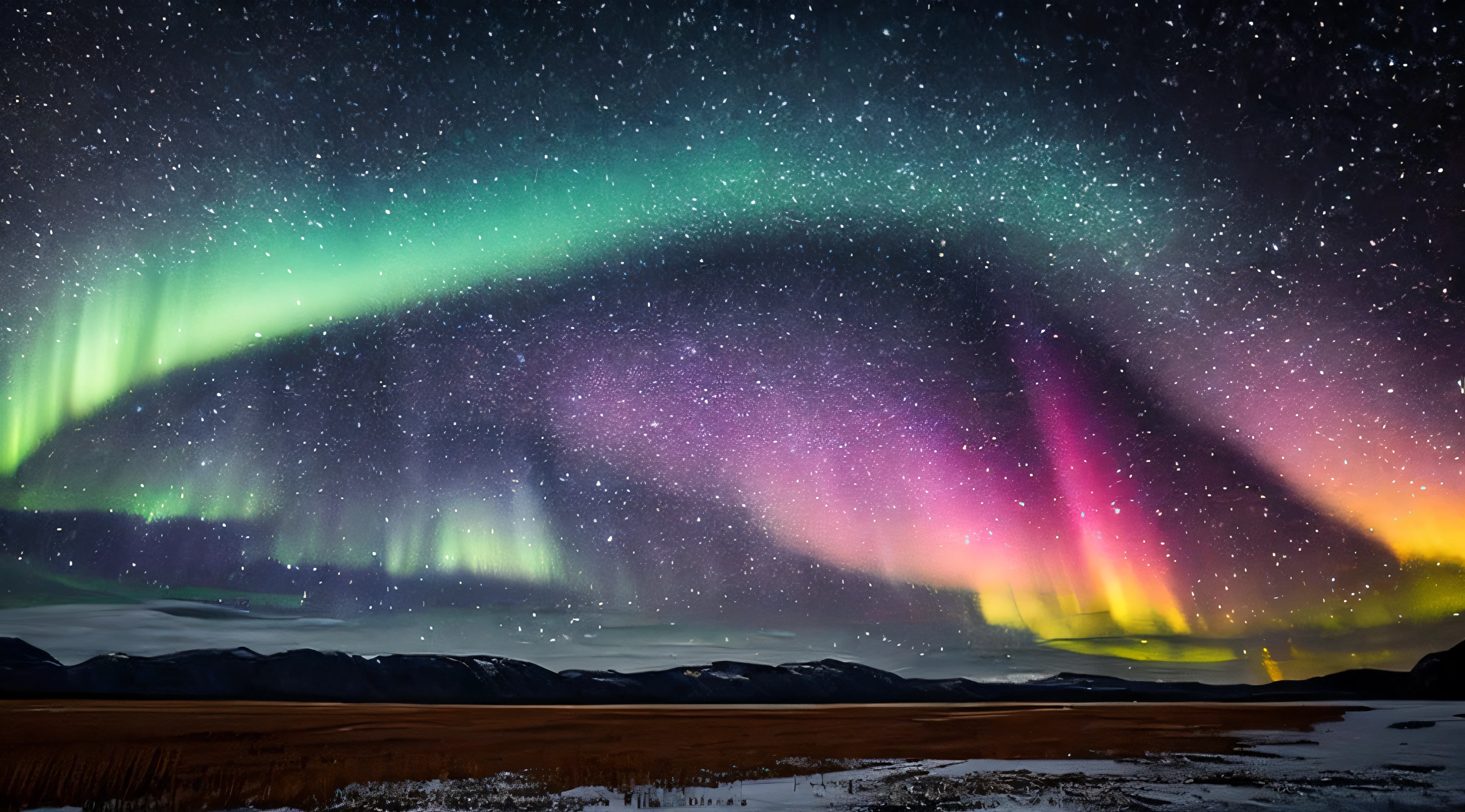Extremely starry sky with aurora borealis