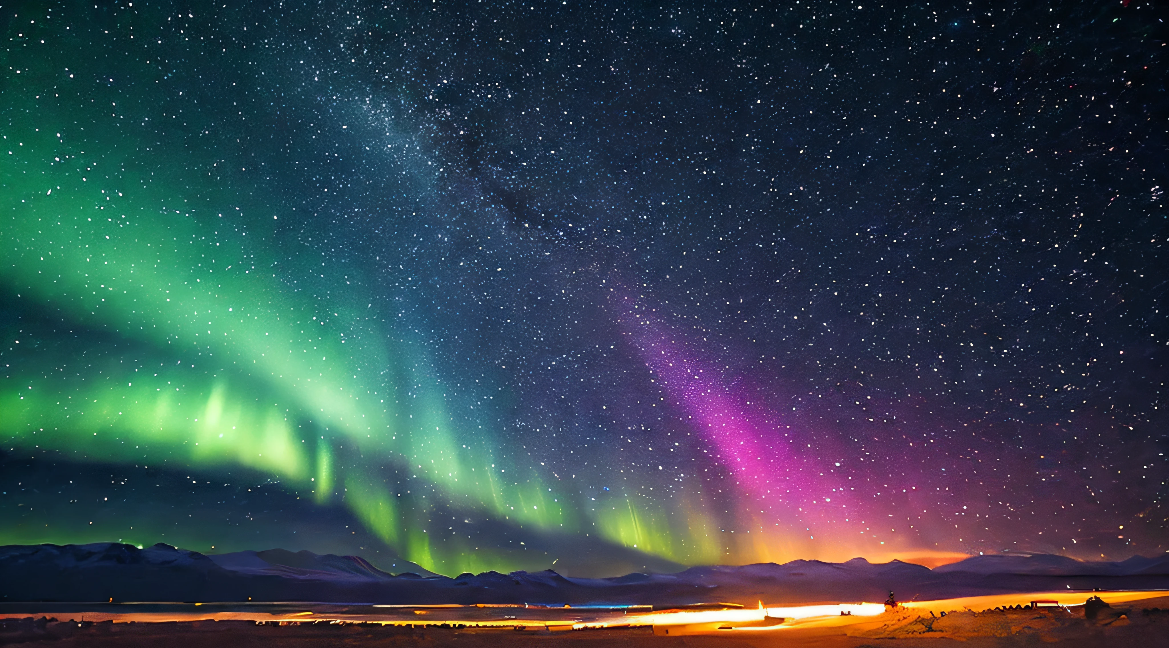 Extremely starry sky with aurora borealis