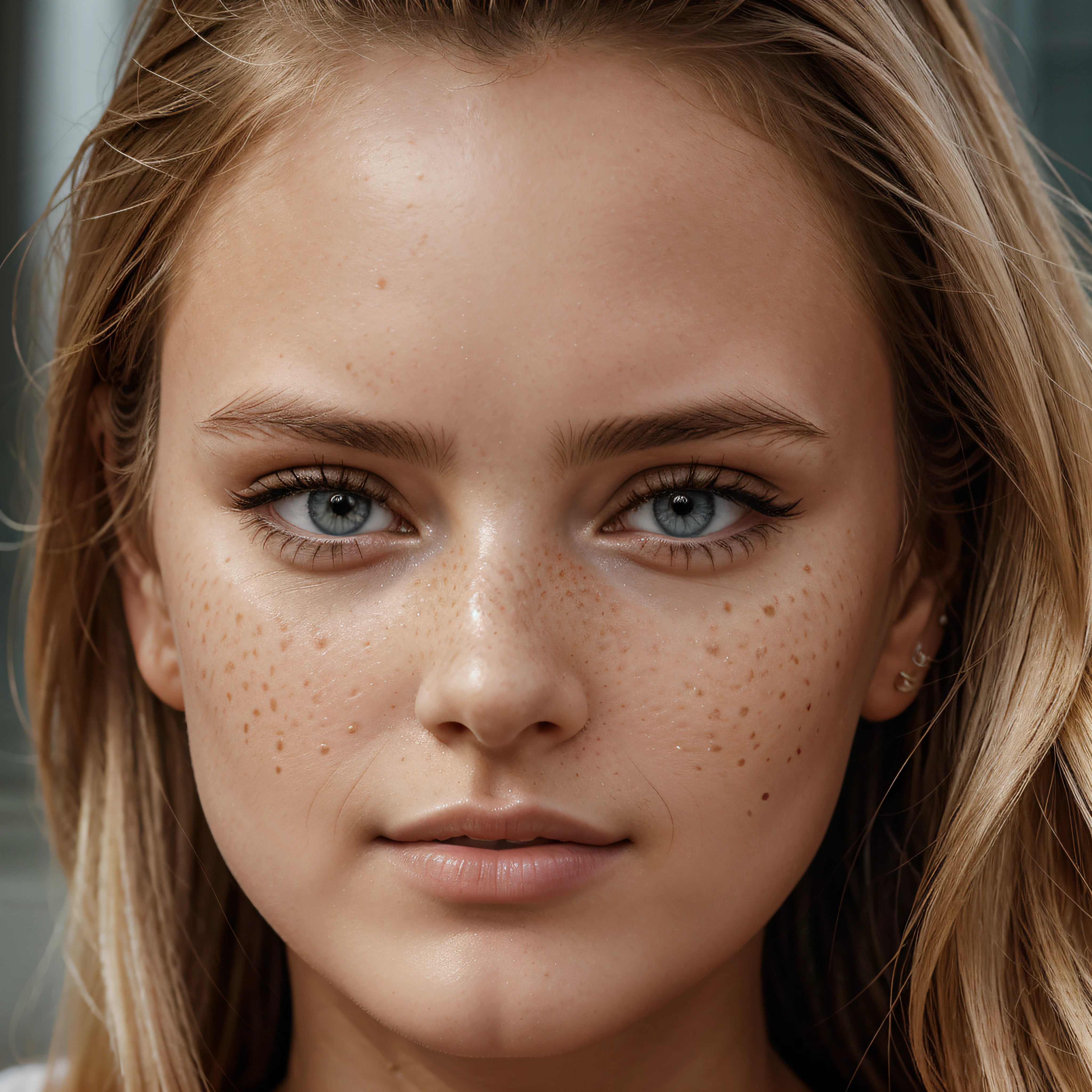 ultra face close up, face up,1Girl 18 years old, nur, Lange Haare, Blick auf den Betrachter, blonde hair, BLONDE, Blond girl, blaue Augen, Schmuck, Halskette, schulterfrei, pullover, lips, realistisch, Nase, Flirten mit der Kamera, close up shot, realism, detailed eyes, skin imperfection, small forhead, fine small freckles, natural, without reflection and shadow on the face, without glare, ultra high face texture, colours, realism, 8K, natural, big lips, full lips, hyper detailed photo, photorealistic, PHOTO, RAW, modeling, girl model, epic advertisment, cinematic shot, cinematic, pretty face, hot, sexy, NO WRINKLES,