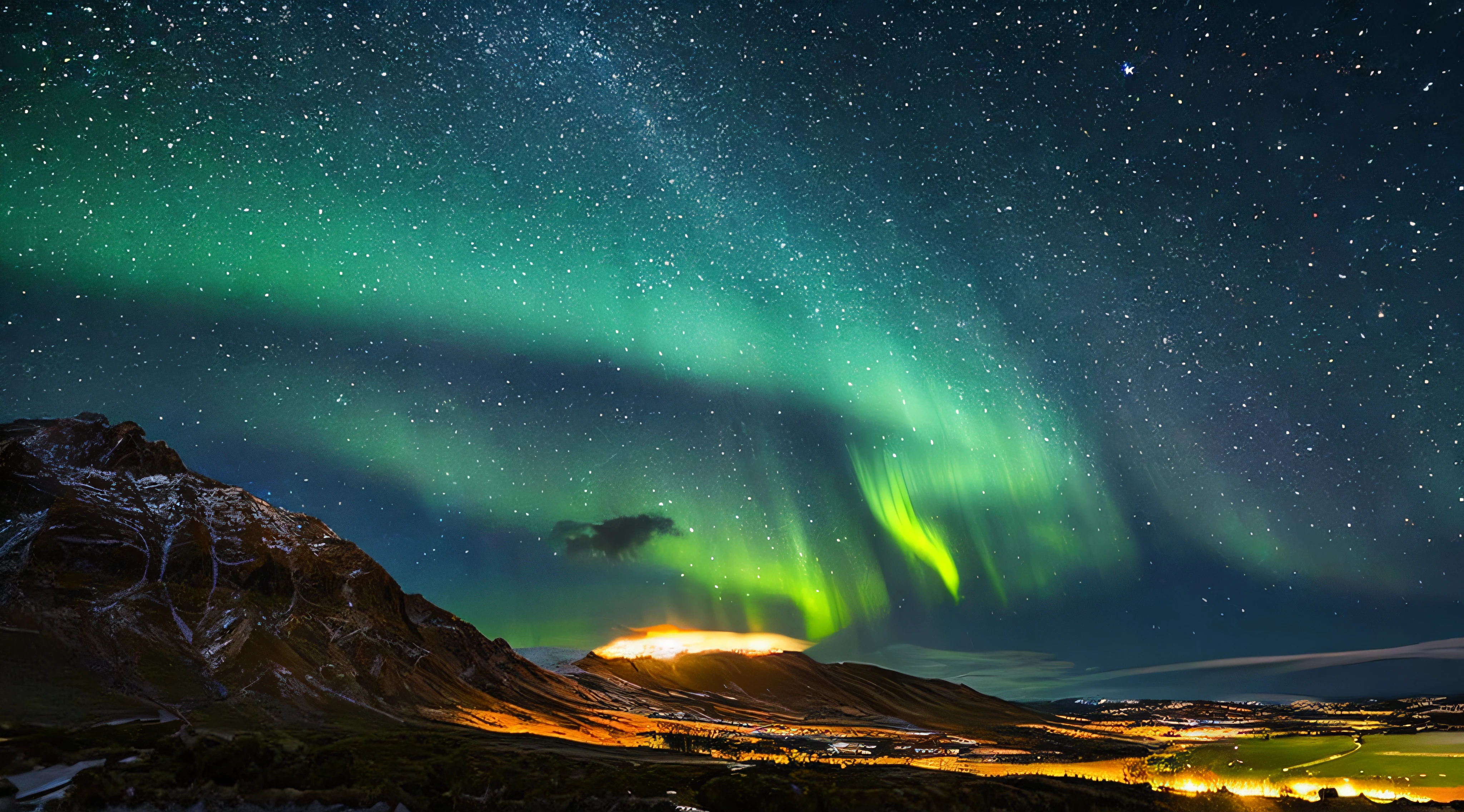 Extremely starry sky with aurora borealis