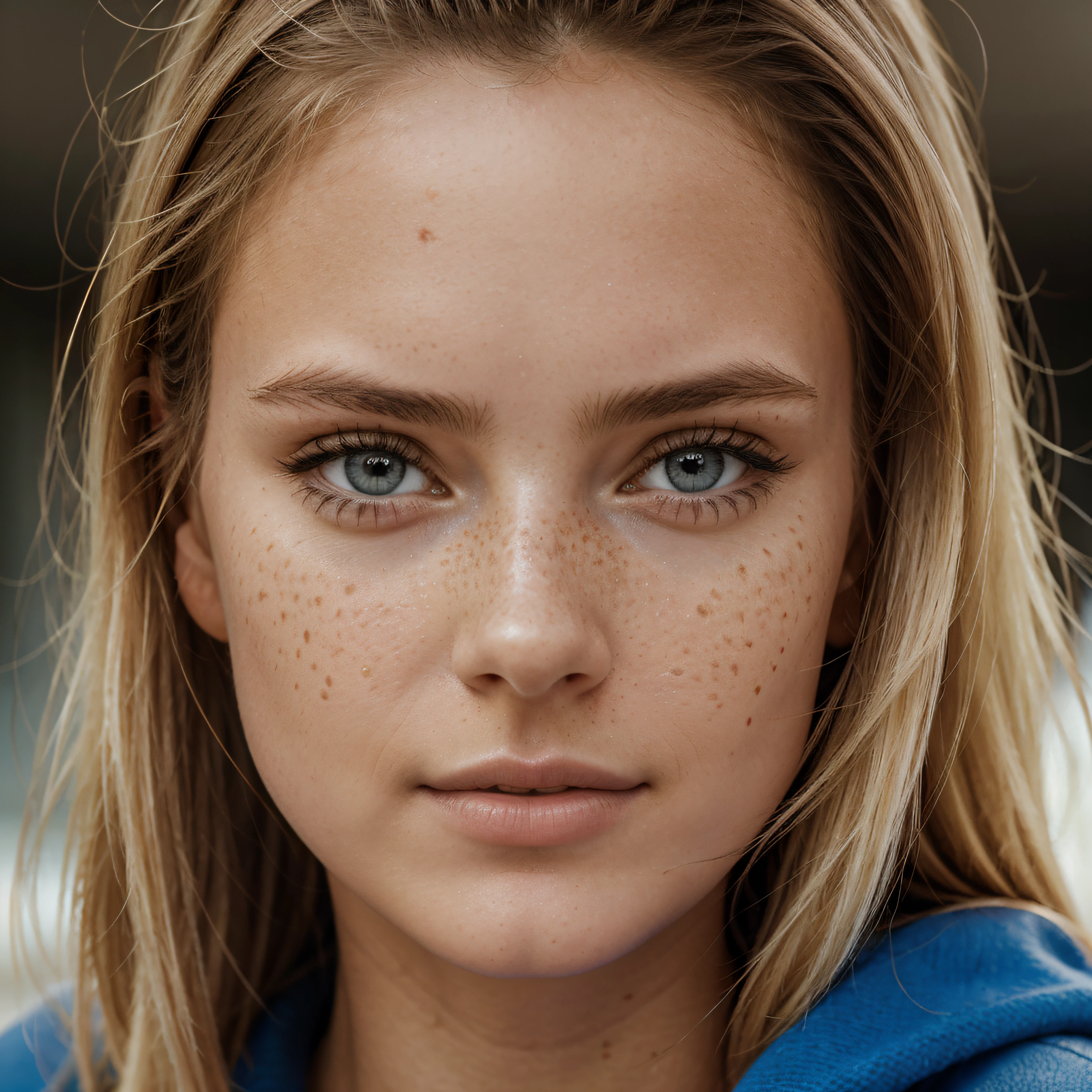 ultra face close up, face up,1Girl 18 years old, nur, Lange Haare, Blick auf den Betrachter, blonde hair, BLONDE, Blond girl, blaue Augen, Schmuck, Halskette, schulterfrei, pullover, lips, realistisch, Nase, Flirten mit der Kamera, close up shot, realism, detailed eyes, skin imperfection, small forhead, fine small freckles, natural, without reflection and shadow on the face, without glare, ultra high face texture, colours, realism, 8K, natural, big lips, full lips, hyper detailed photo, photorealistic, PHOTO, RAW, modeling, girl model, epic advertisment, cinematic shot, cinematic, pretty face, hot, sexy, NO WRINKLES,