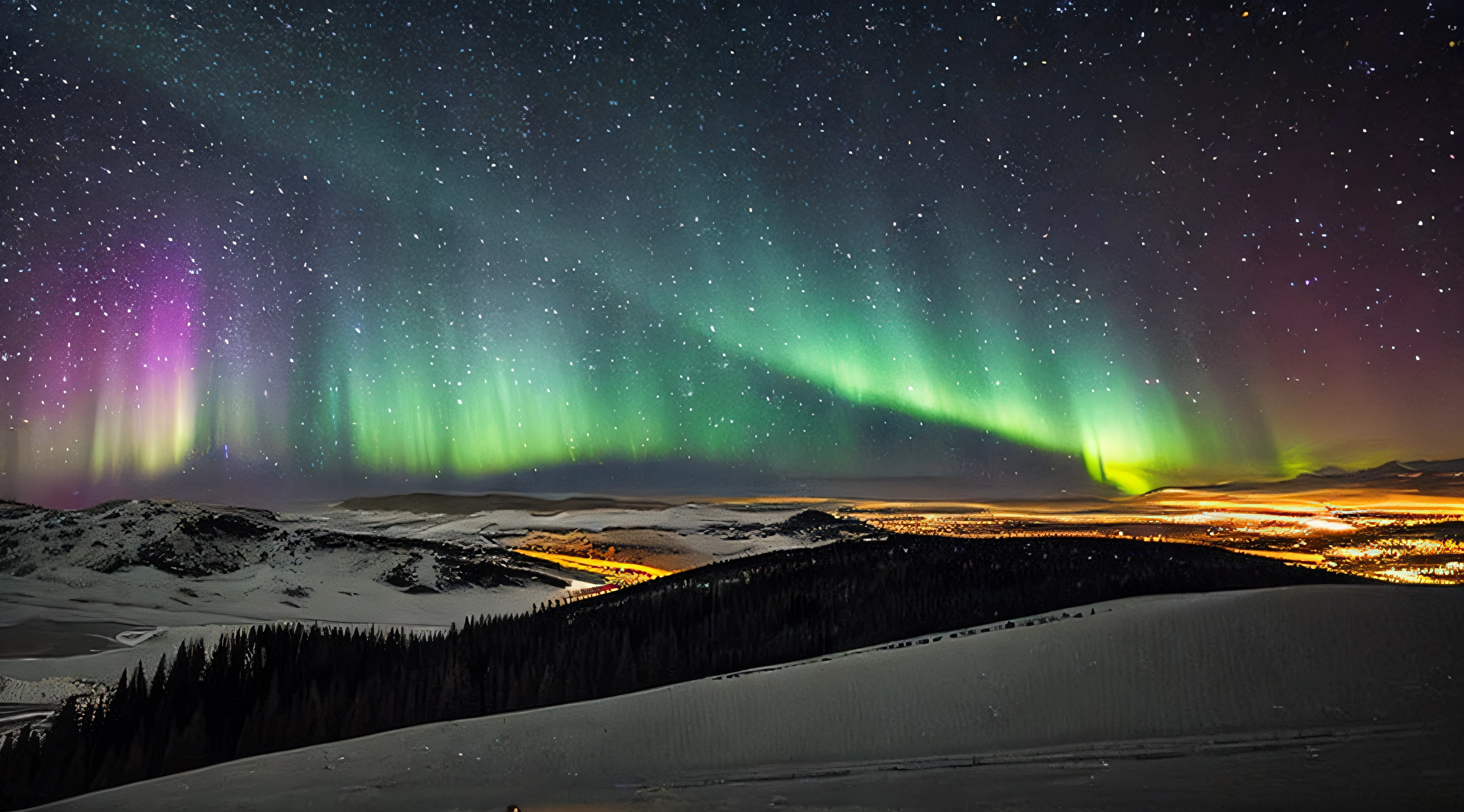 Extremely starry sky with aurora borealis