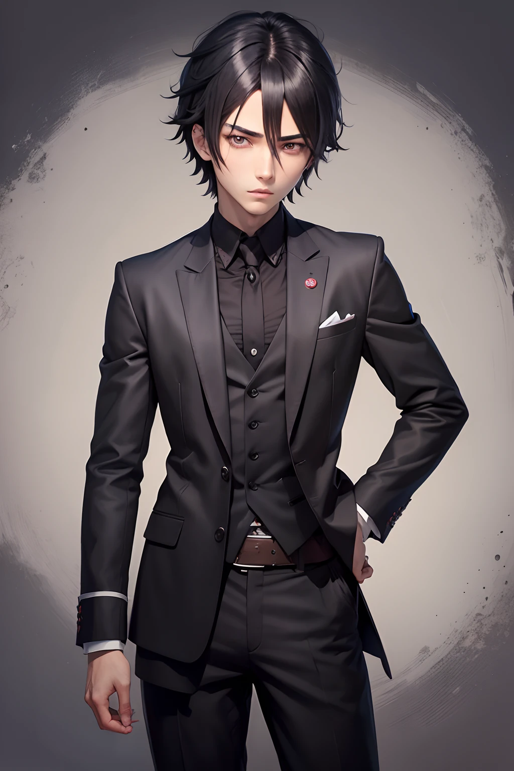 Menino de anime com cabelo preto e olhos vermelhos vestindo um terno preto, full body, Akane Owari Danganronpa, Retrato Gapmoe Yandere Grimdark, hijikata toushirou, jovem homem de anime, Retrato anime de um homem bonito, Hajime Yatatate, cara de anime alto com olhos azuis, personagem de anime masculino, anime moe artstyle, Yuuki Hagure
