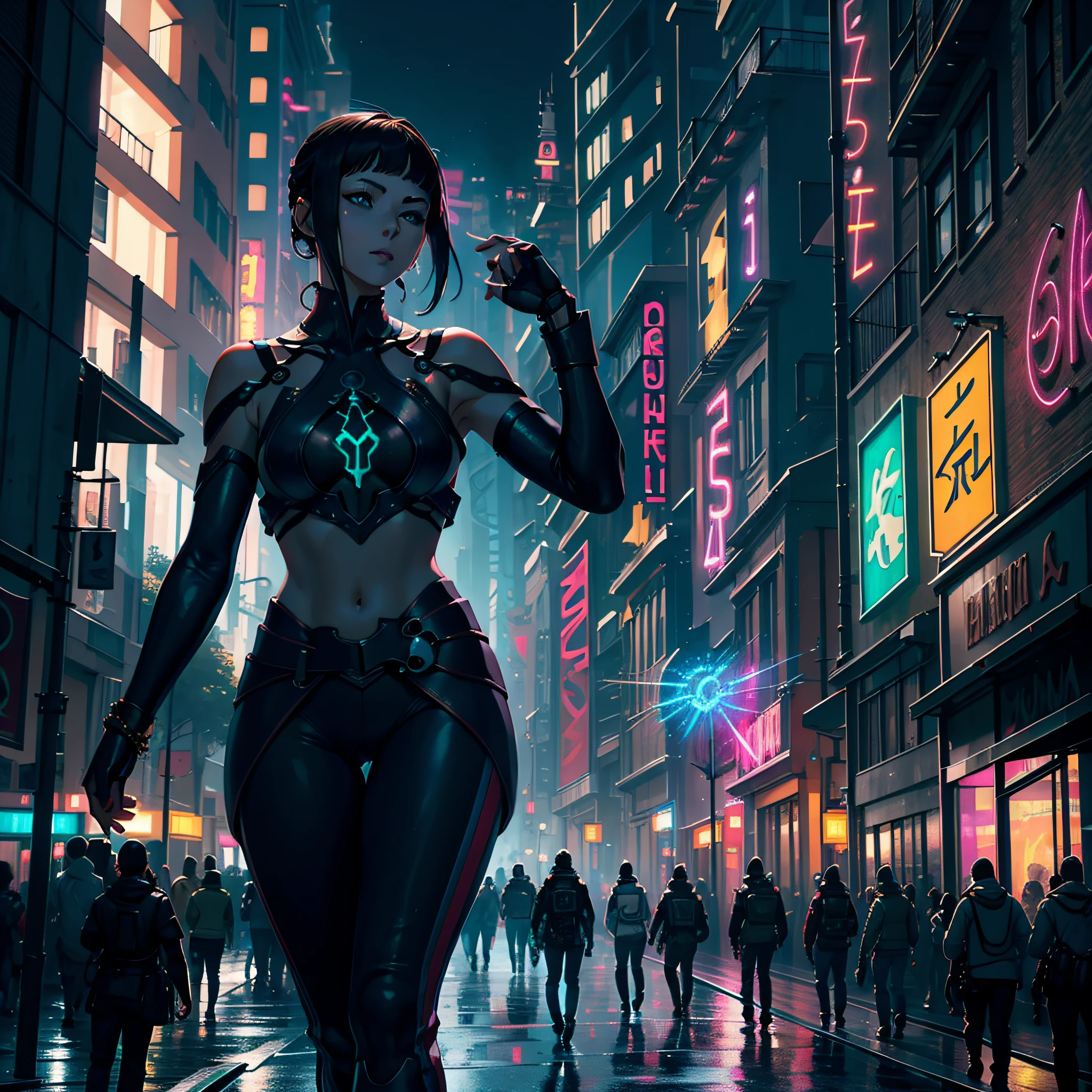 basado en la pelicula tomorrowland: una mujer cyborg pasea por una ciudad con un paisaje futurista con edificios de fantasia de plata oro y bronce , luces led de colores rojo verde y azul, con bovedas acristaladas y edificios inmensos.