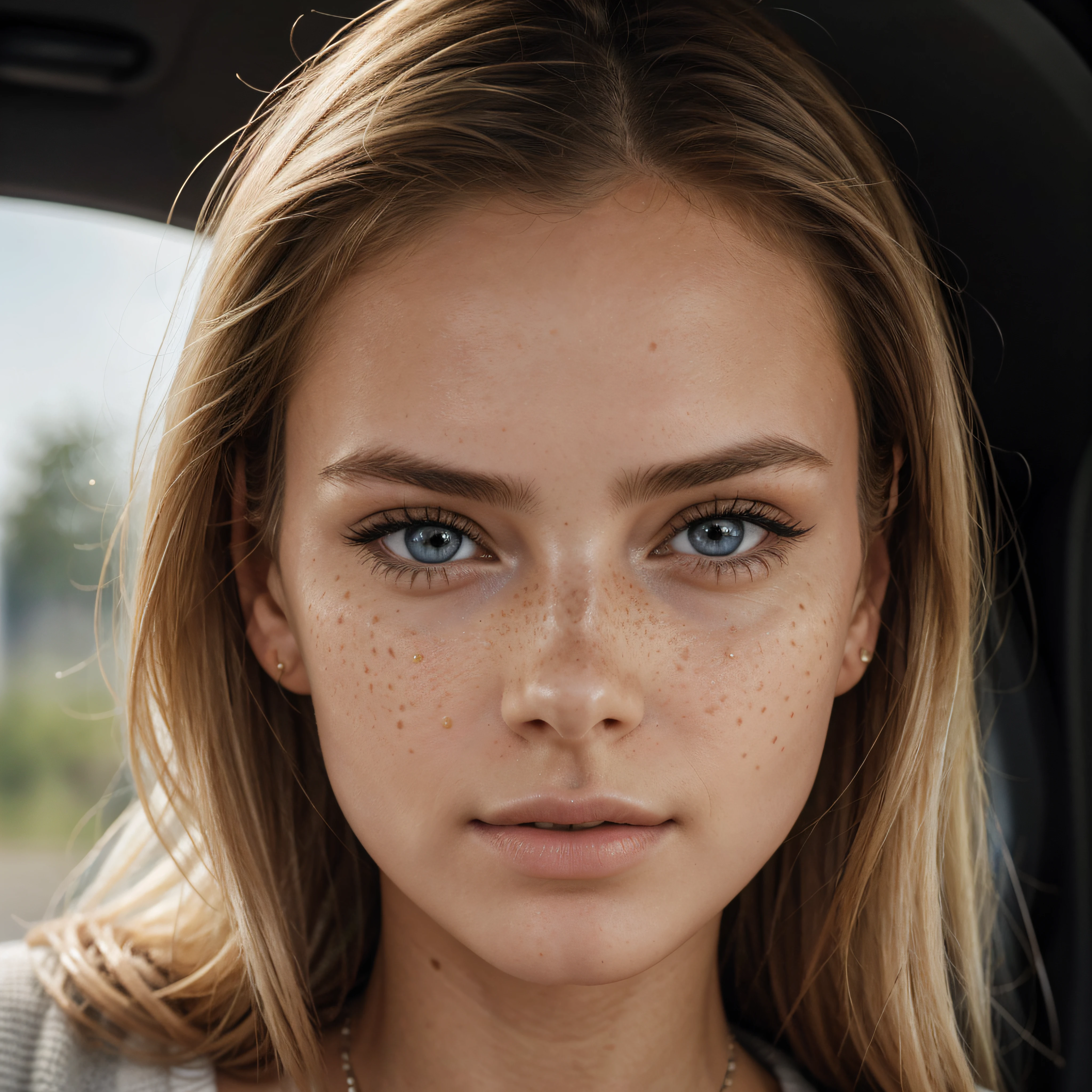 ultra face close up, face up,1Girl 18 years old, nur, Lange Haare, Blick auf den Betrachter, blonde hair, BLONDE, Blond girl, blaue Augen, Schmuck, Halskette, schulterfrei, pullover, lips, realistisch, Nase, Flirten mit der Kamera, close up shot, realism, detailed eyes, skin imperfection, small forhead, fine small freckles, natural, without reflection and shadow on the face, without glare, ultra high face texture, colours, realism, 8K, natural, big lips, full lips, hyper detailed photo, photorealistic, PHOTO, RAW, modeling, girl model, epic advertisment, cinematic shot, cinematic, pretty face, hot, sexy, NO WRINKLES,