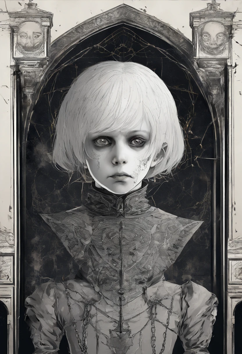 ((beautiful little child)), ((An aristocrat's dhampir in gothic style)), (tit), white short hair, desert, anime, sharp caps