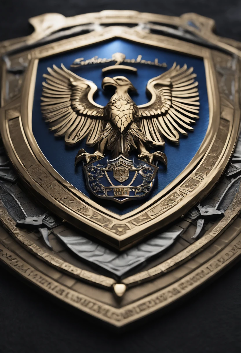 The shield has blue lines, the shield is made of metal, luxurious, on the face of the shield there are eagles and lions, engraved with the word "enternals" on the surface of the shield.