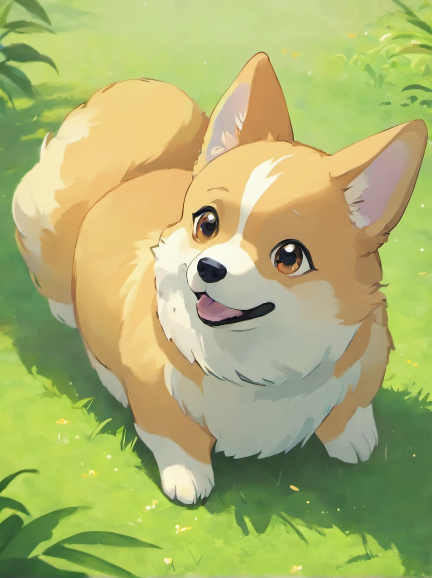 Corgi Chinese illustration movie lighting effects,A corgi dog sits on the grass,His eyes were staring at the screen,Optimize eye detail,A corgi dog sits on the grass,His eyes were staring at the screen,Optimize eye detail,best qualtiy,high detal,best qualtiy,8K, 3Drenderingof,VR5.0 renderer rendering,unreal engine 5 render