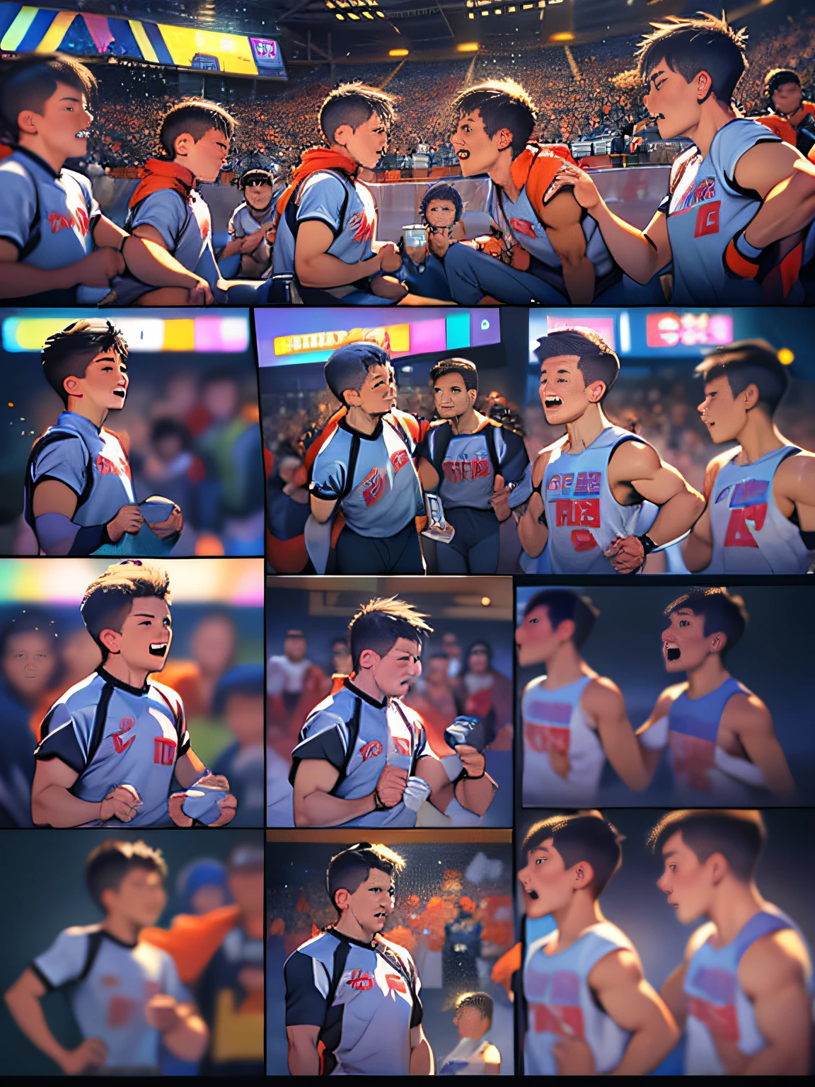 1 Asian boy,athlete,Asian Games athletes prepare to start, Social realism, Chiaroscuro, Motion blur,detailedbackground,hyper HD, Super detail, High details, Award-winning 4K resolution. The stadium was packed with cheering crowds,detailedbackground,32k ULTRAHD, Best quality, Masterpiece, Super detail, High details