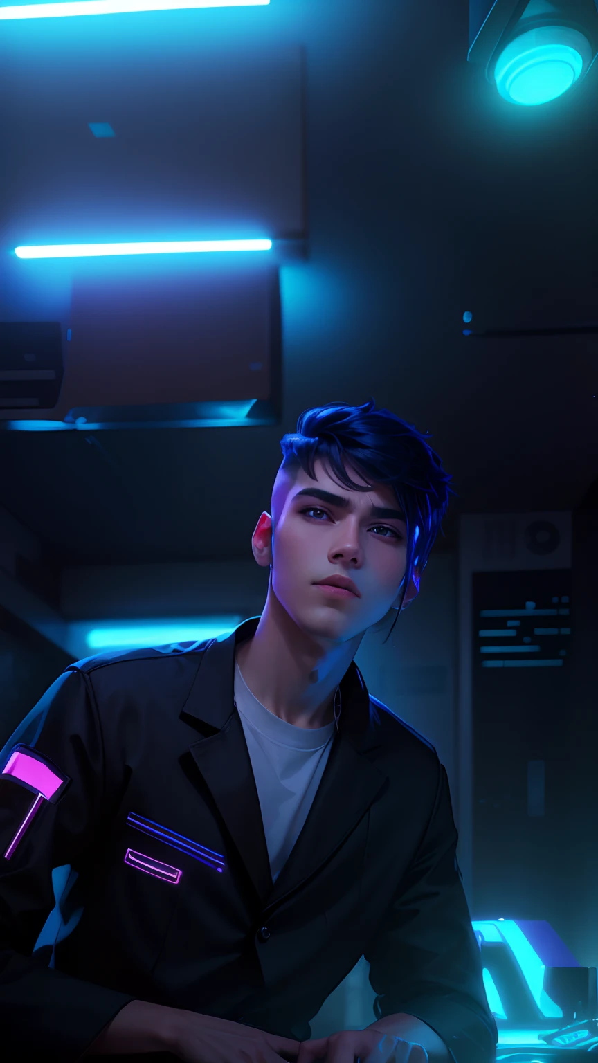 CYBER CITY BACKGROUND NEON LIGHT GLOWING DON'T CHANGE HAIRSTYLE HANDSOME BOY DONT CHANGE CLOTHES