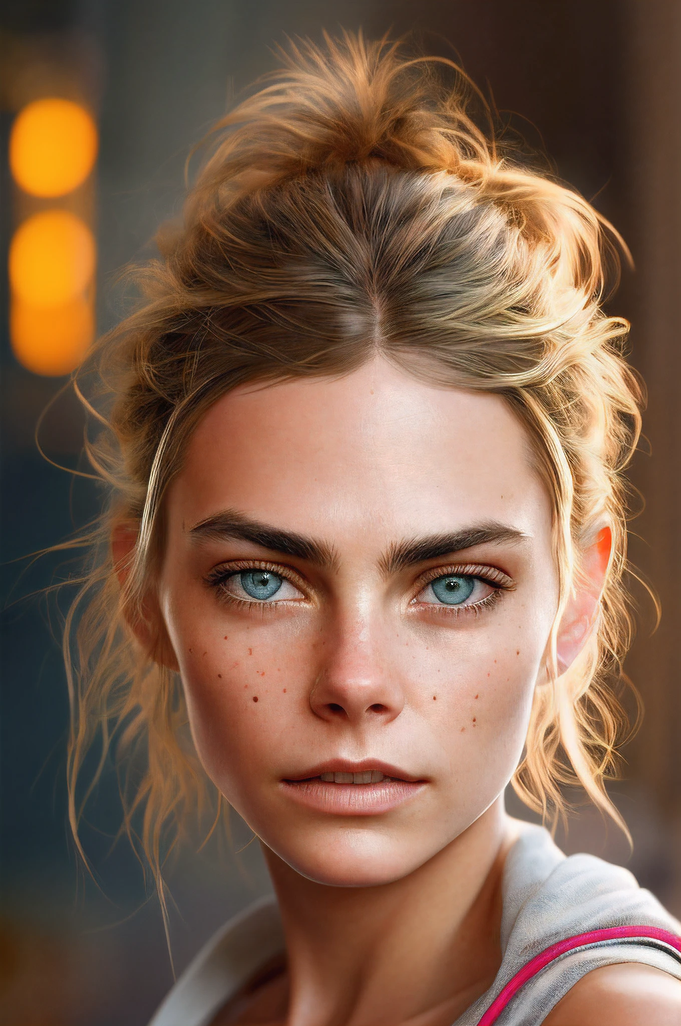 (Science-fiction: 1.3), (Interior of the spacecraft: 1.2), Cara delevigne, (piercing: 1), grands yeux gris, voleur voyou, tomboy, ((sourire narquois)), Maquillage des yeux intelligent et salissant, (Perfectly shaped eyes), leather tank top, (Manteau noir), (incredibly high detailed: 1.5), Greg Rutkowski, ((detailed pupils)), (beautifull detailed face), ((cinematic look)), tons apaisants, intricate high detail, hyperdetailed, soft cinematic light, Couleurs sombres, exposure blend,